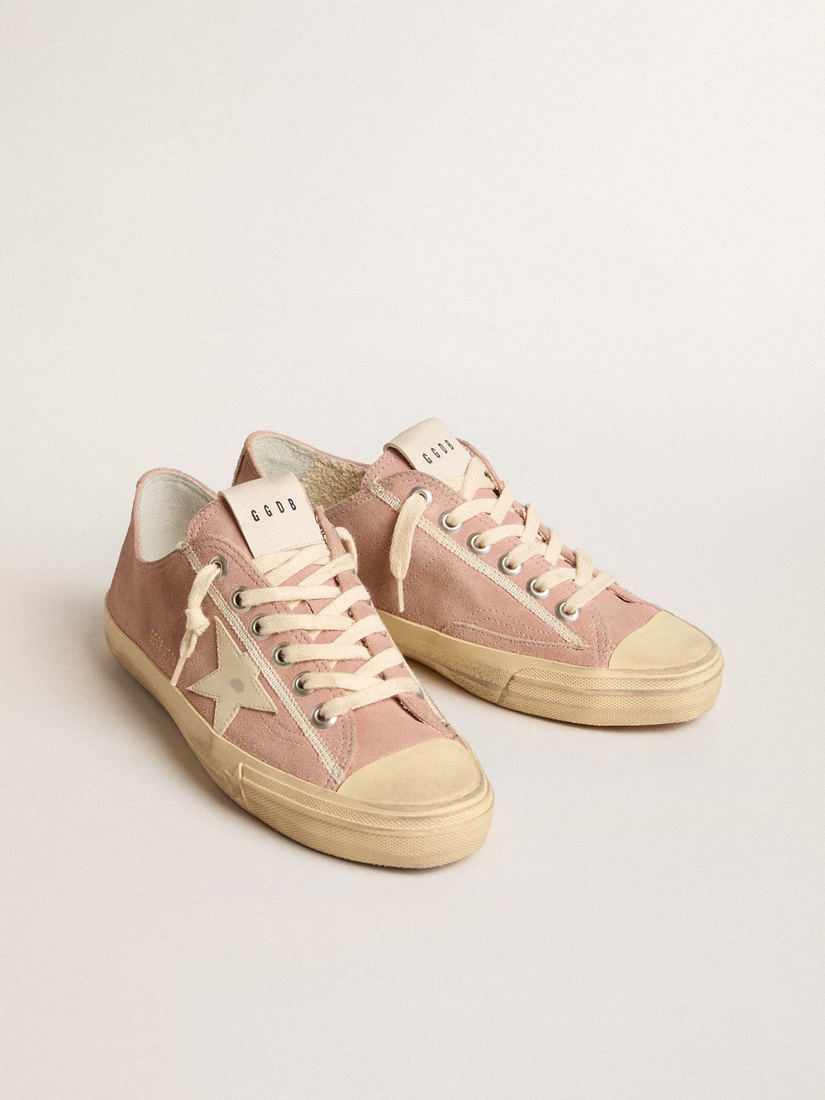 Golden Goose Women’s V-Star In Pink Suede With Cream Leather Star - Sneaker Türkiye