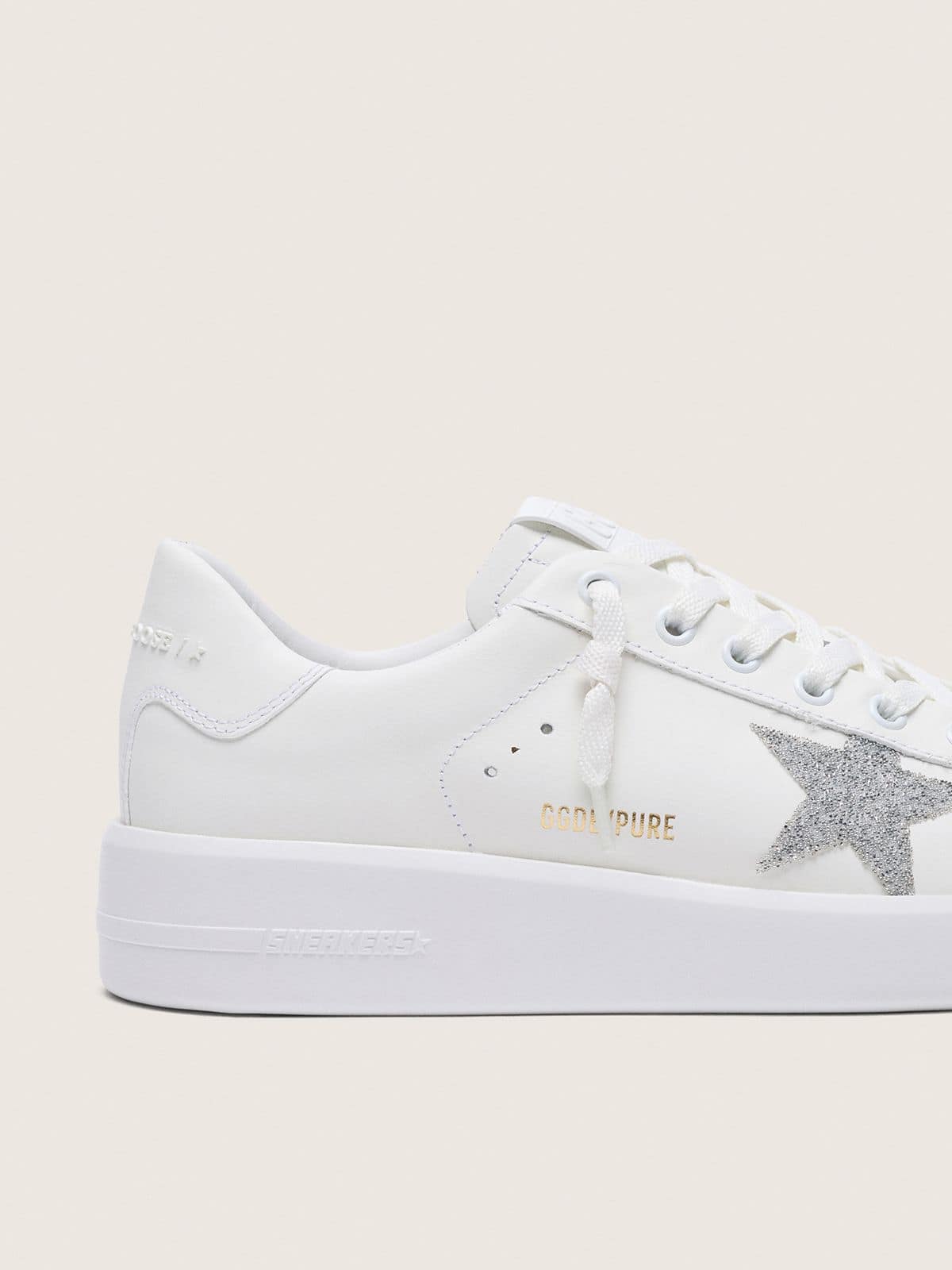 Golden Goose Women’s Purestar In White Leather With Silver Swarovski Crystal Star - Sneaker Türkiye