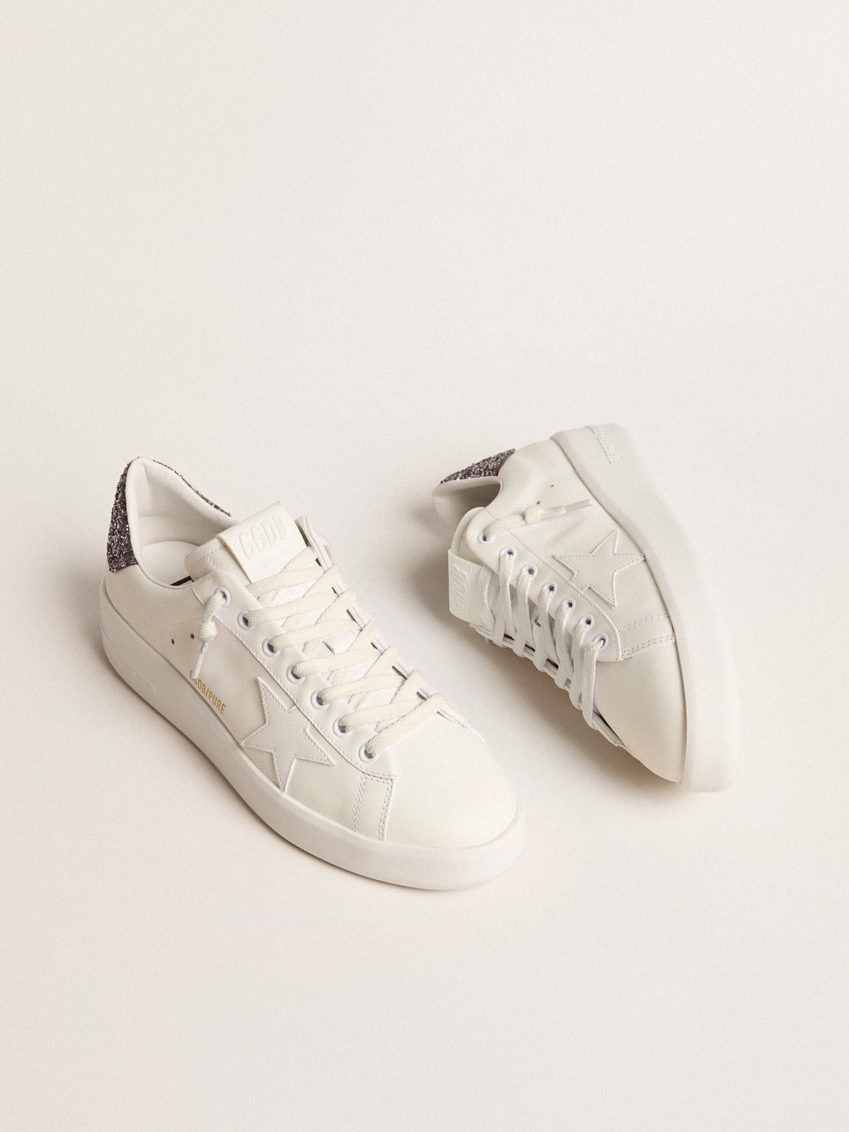 Golden Goose Women’s Purestar With White Leather Star And Anthracite Glitter Heel Tab - Sneaker Türkiye
