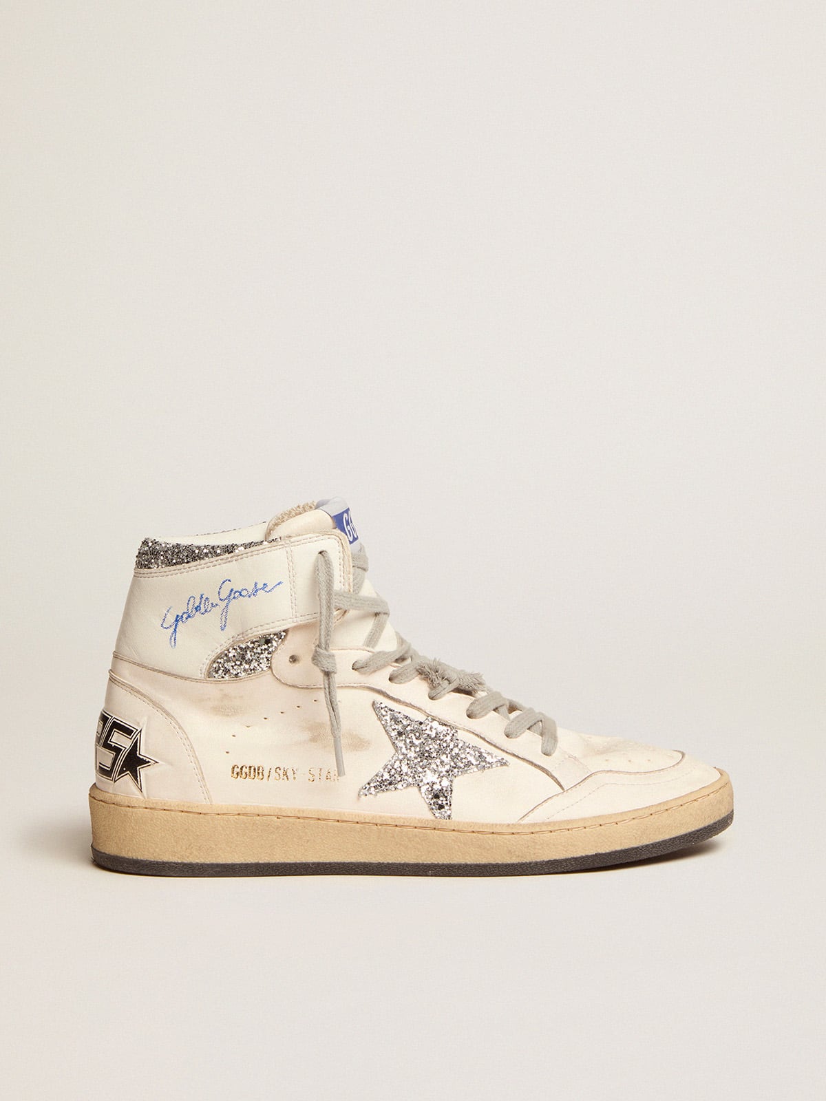 Golden Goose Women’s Sky-Star With Signature On The Ankle And Silver Inserts - Sneaker Türkiye