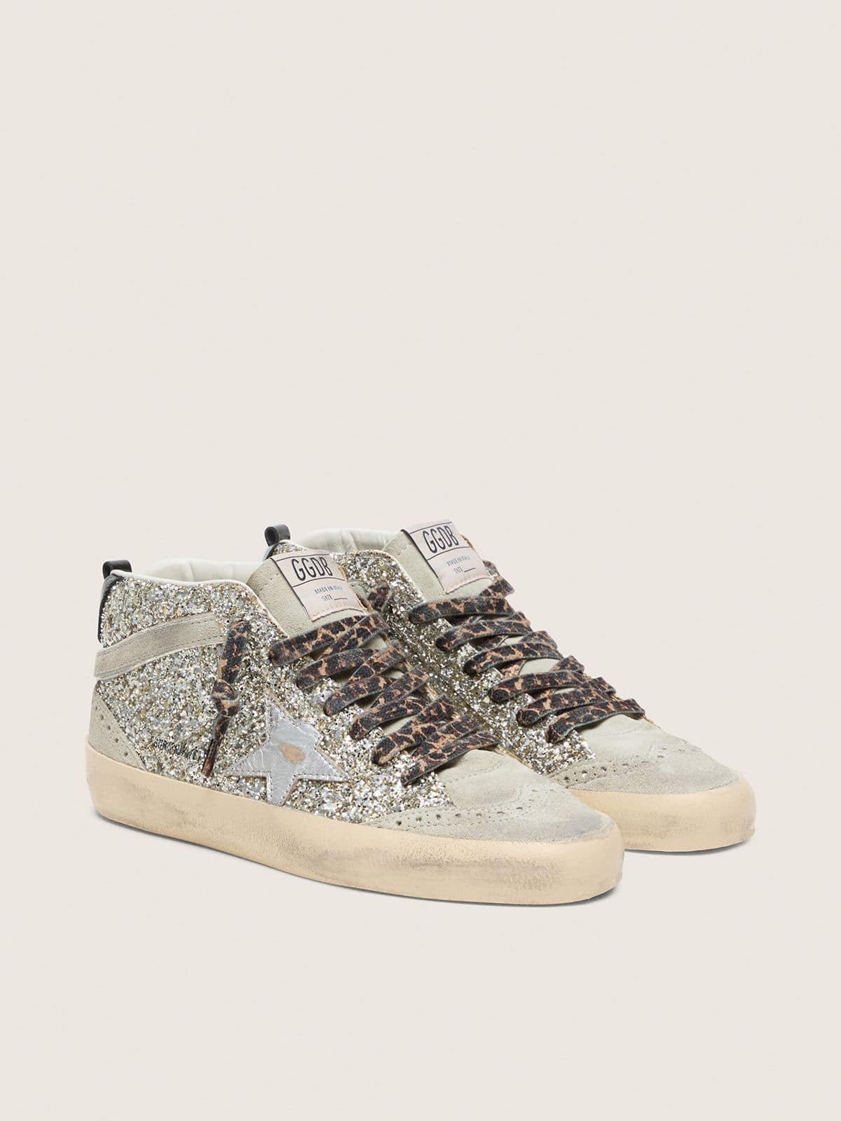 Golden Goose Mid Star In Silver Glitter With Silver Metallic Leather Star - Sneaker Türkiye
