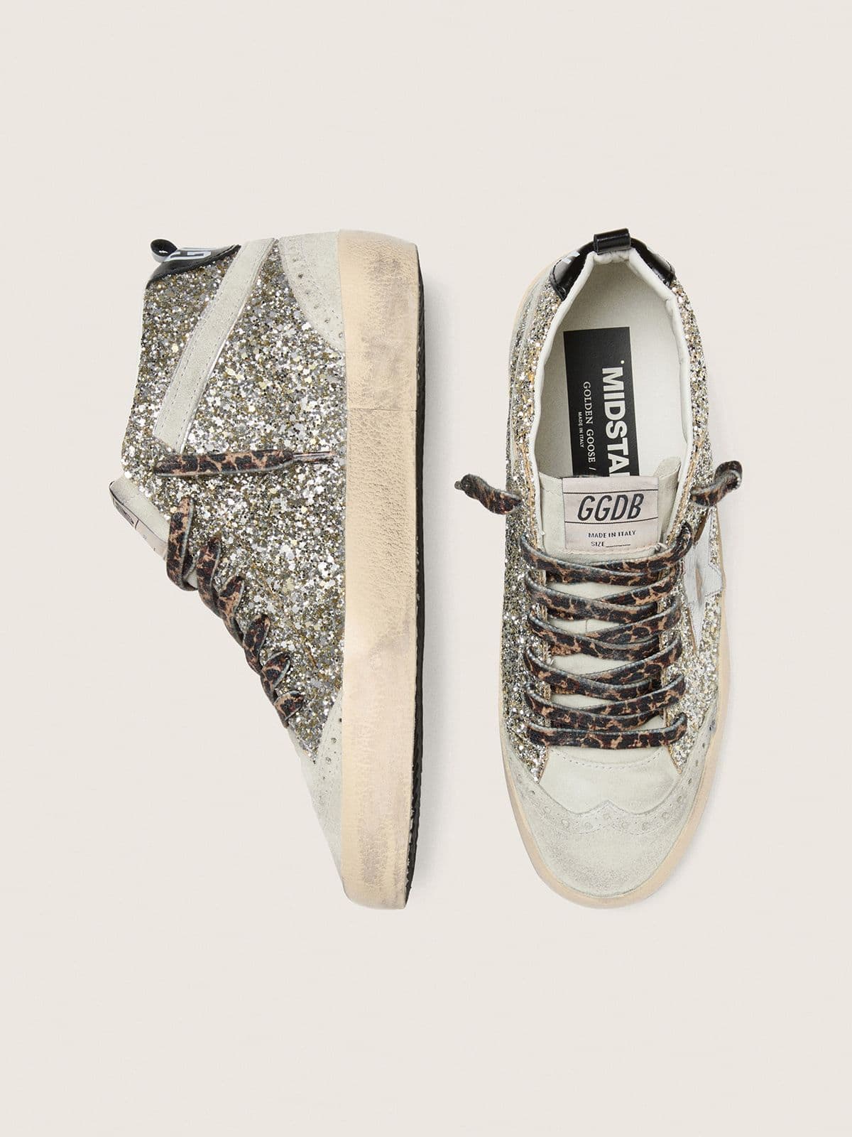 Golden Goose Mid Star In Silver Glitter With Silver Metallic Leather Star - Sneaker Türkiye