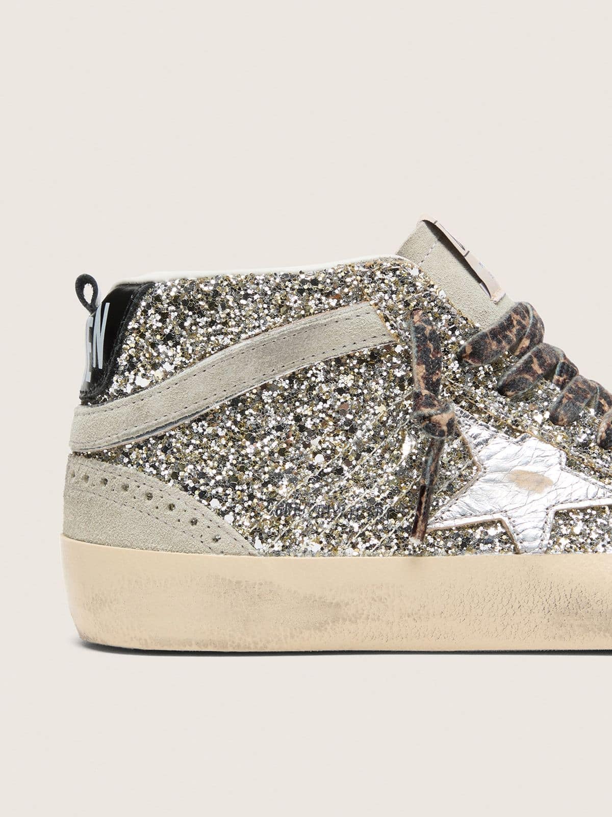Golden Goose Mid Star In Silver Glitter With Silver Metallic Leather Star - Sneaker Türkiye