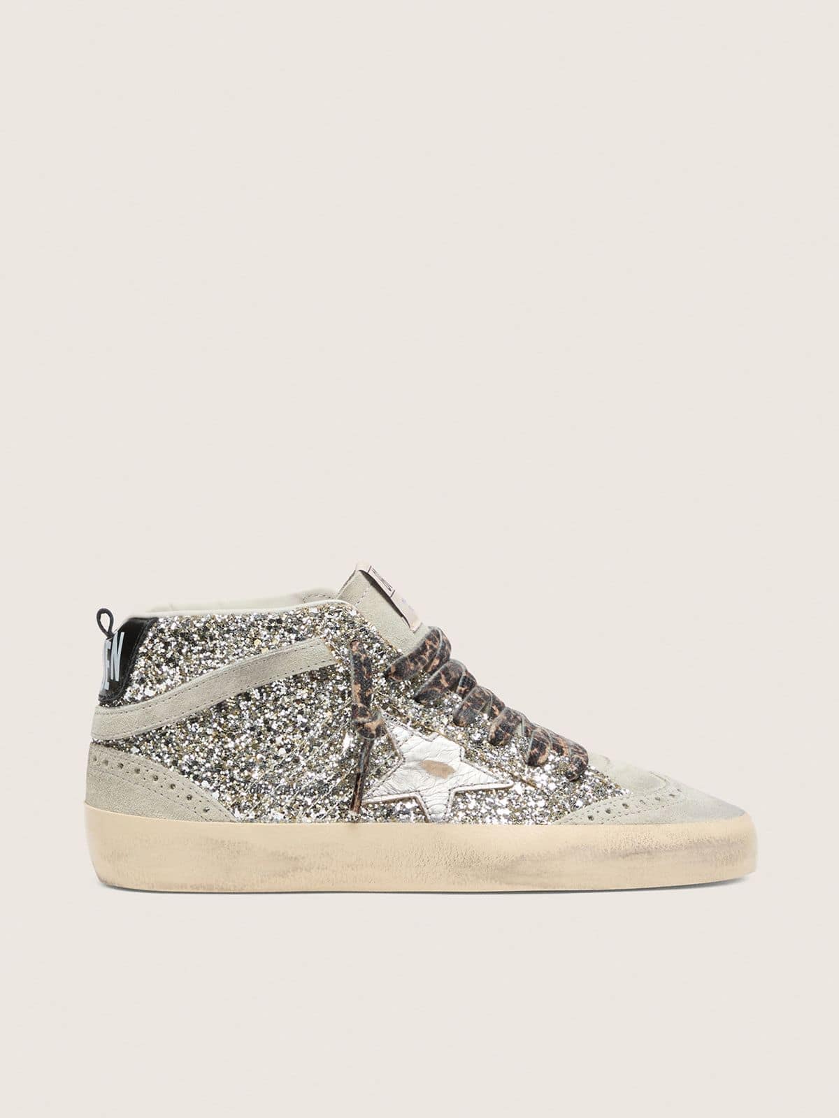 Golden Goose Mid Star In Silver Glitter With Silver Metallic Leather Star - Sneaker Türkiye