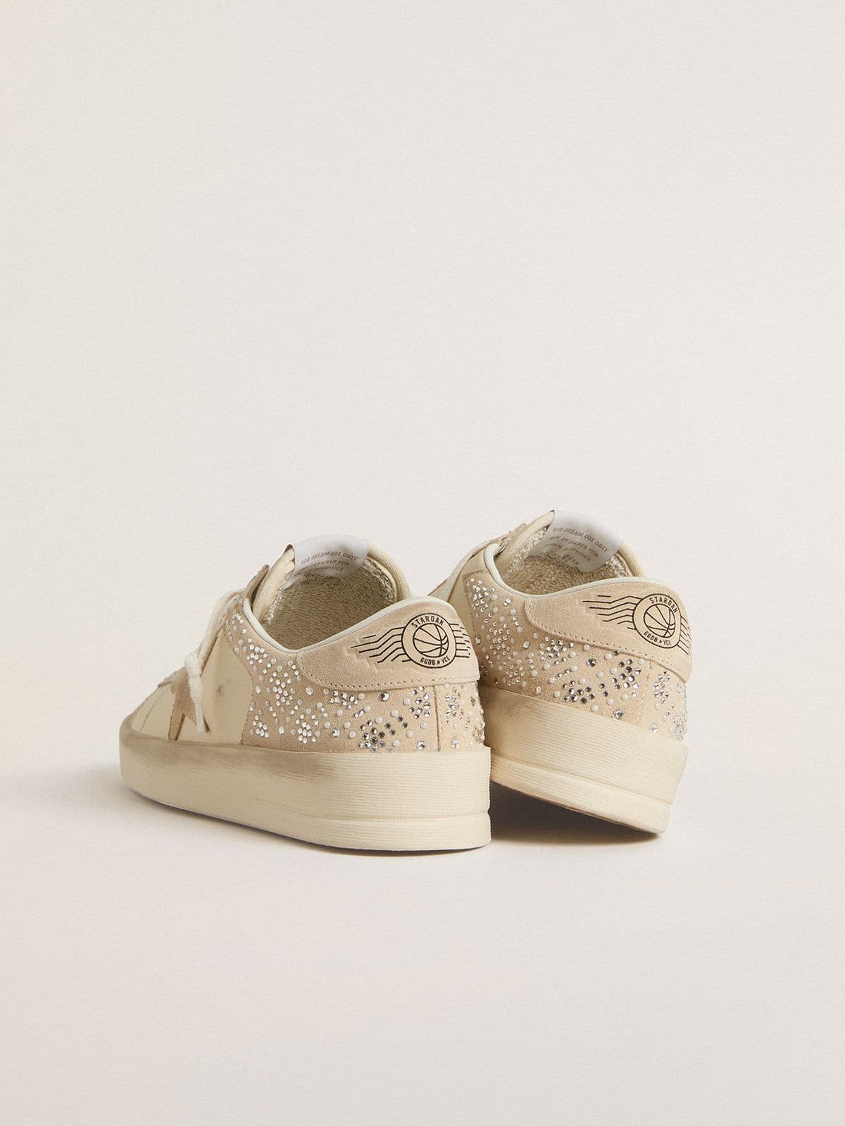 Golden Goose Stardan In Cream-Colored Suede And Leather With Swarovski And A Suede Star - Sneaker Türkiye