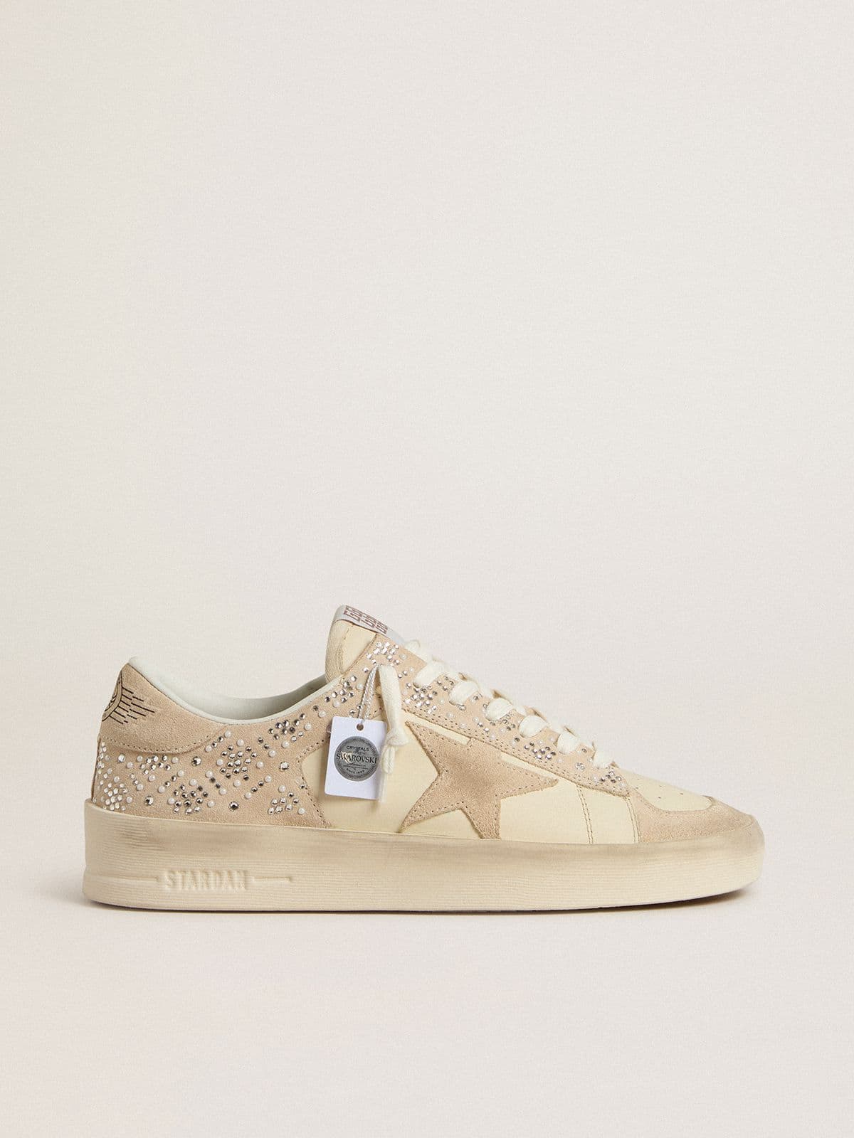 Golden Goose Stardan In Cream-Colored Suede And Leather With Swarovski And A Suede Star - Sneaker Türkiye