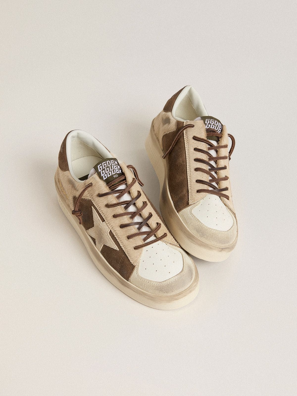 Golden Goose Women’s Stardan In Military-Green Suede And Beige Pony Skin With Beige Suede Star - Sneaker Türkiye