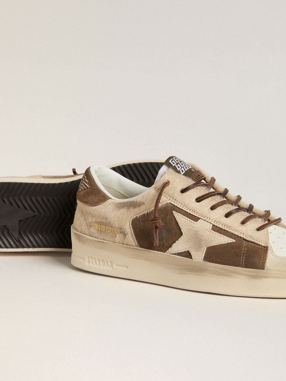 Golden Goose Women’s Stardan In Military-Green Suede And Beige Pony Skin With Beige Suede Star - Sneaker Türkiye