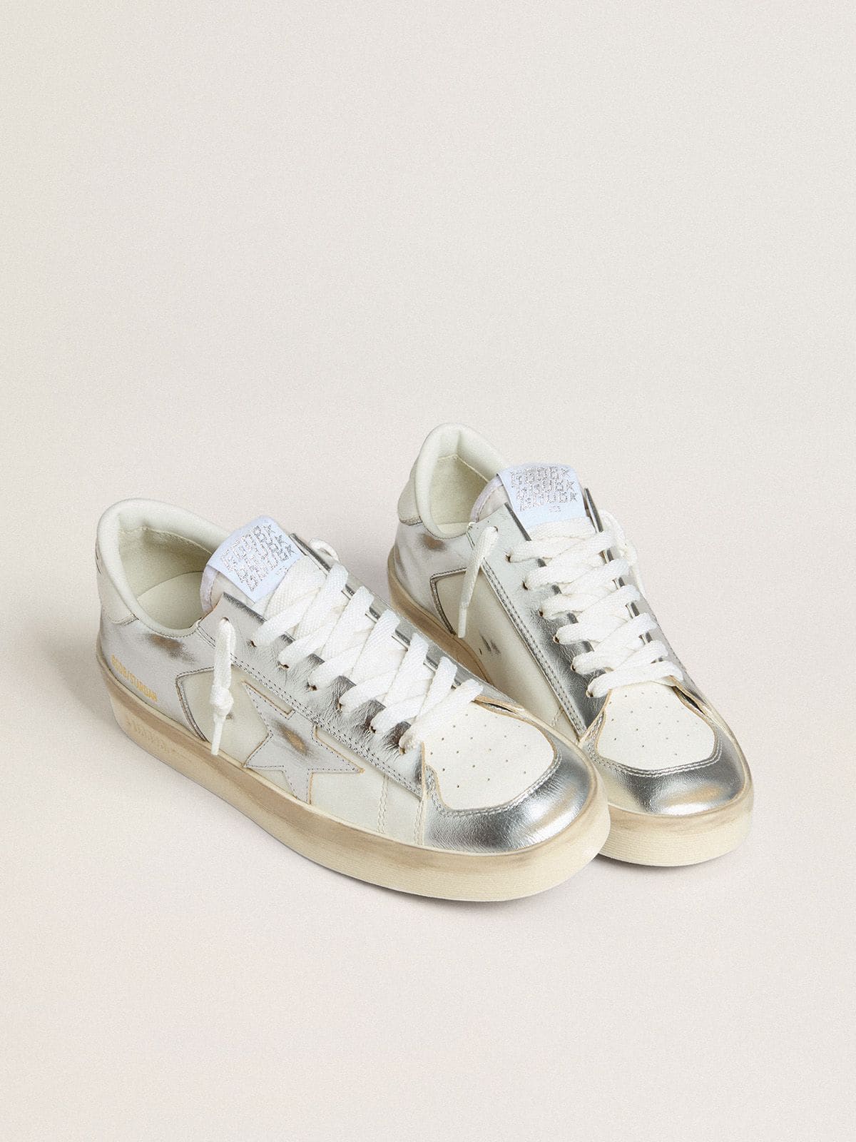 Golden Goose Stardan In Silver Foiled Leather With White Heel Tab - Sneaker Türkiye