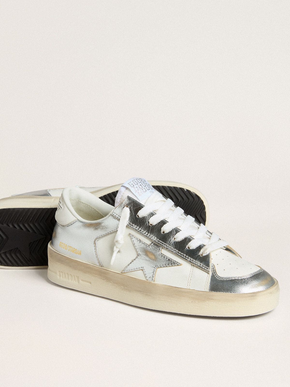 Golden Goose Stardan In Silver Foiled Leather With White Heel Tab - Sneaker Türkiye