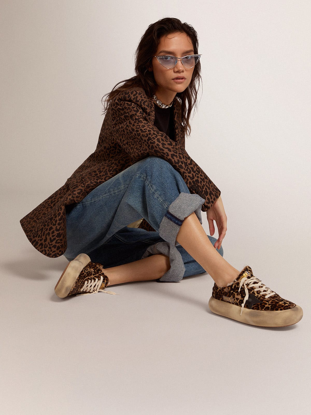 Golden Goose Women’s Space-Star Shoes In Animal-Print Pony Skin With Shearling Lining - Sneaker Türkiye