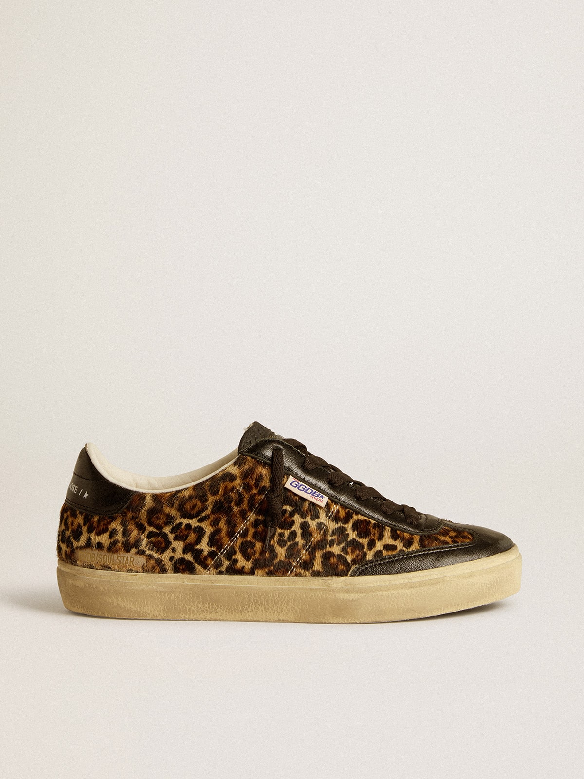 Golden Goose Soul Star In Leopard-Print Pony Skin With Black Nappa Leather Heel Tab And Inserts - Sneaker Türkiye
