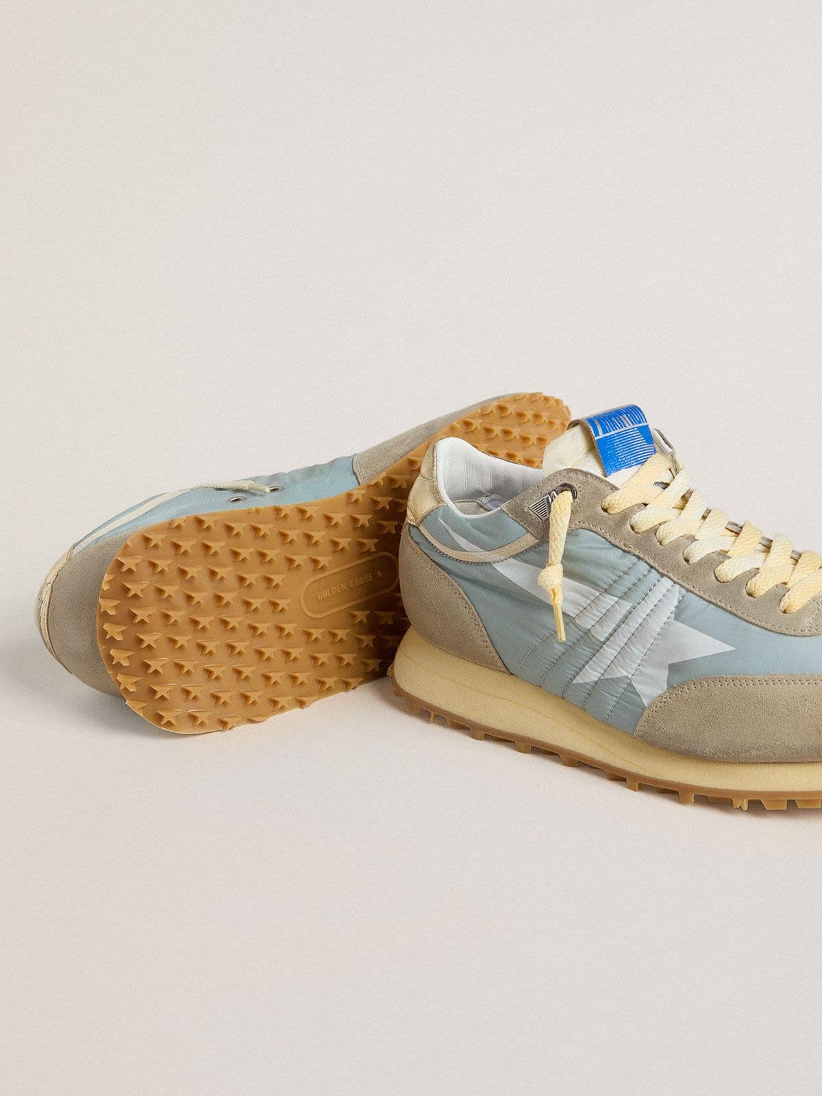 Golden Goose Women’s Marathon With Light Blue Nylon Upper And Pastel Blue Star - Sneaker Türkiye