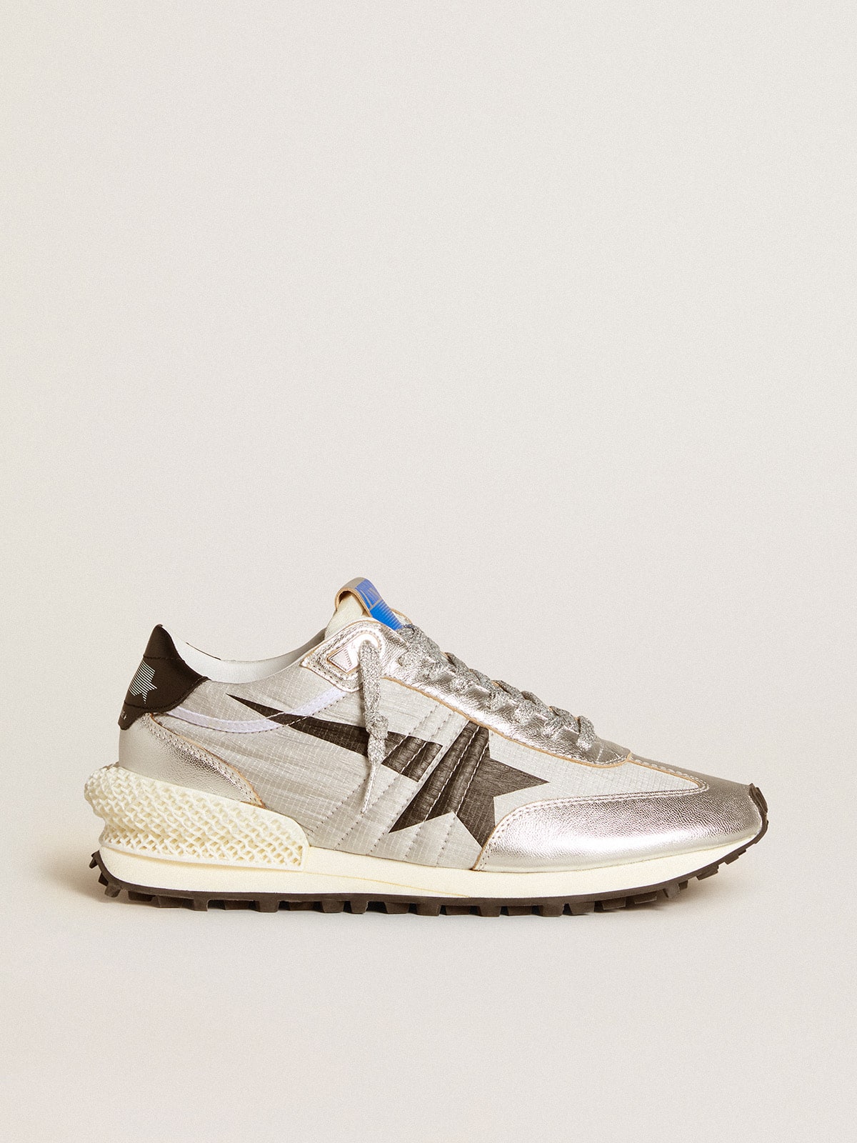 Golden Goose Women’s Marathon With Silver Ripstop Nylon Upper And Black Star - Sneaker Türkiye