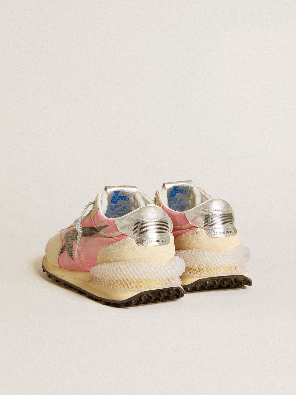 Golden Goose Women’s Marathon In Pink Nylon And Beige Suede With Black Printed Star - Sneaker Türkiye
