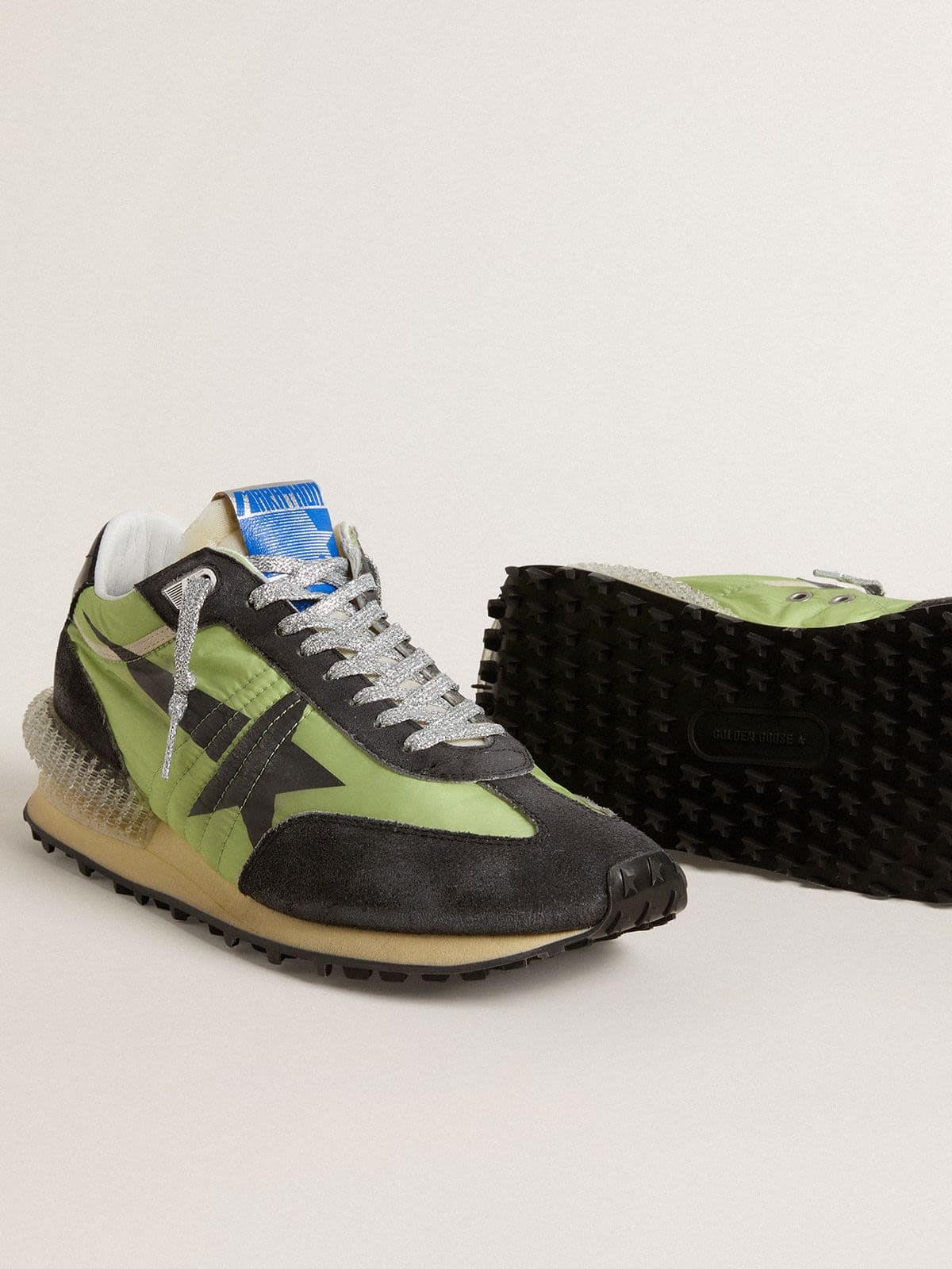 Golden Goose Women’s Marathon With Green Nylon Upper And Black Star - Sneaker Türkiye