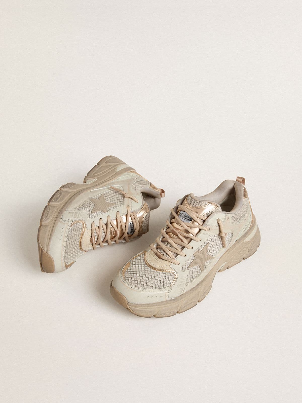 Golden Goose Women’s Lightstar In Dove-Gray Leather And Mesh With Beige TPU Star - Sneaker Türkiye