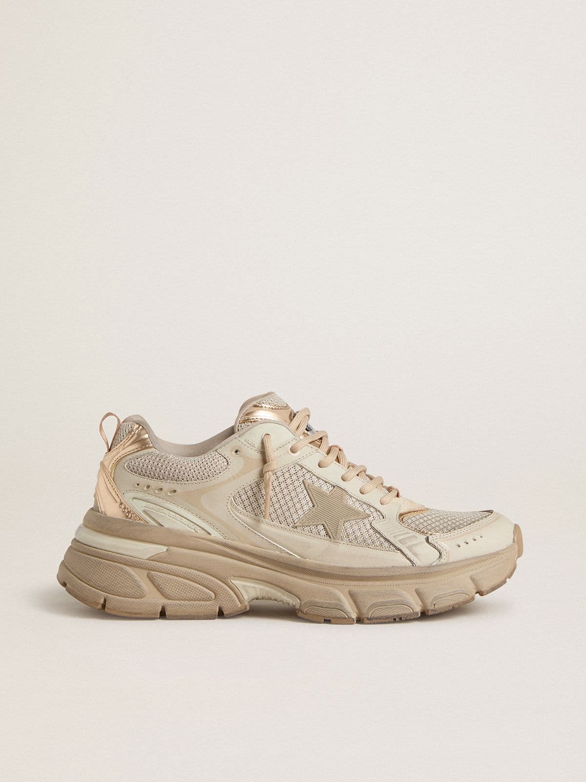Golden Goose Women’s Lightstar In Dove-Gray Leather And Mesh With Beige TPU Star - Sneaker Türkiye