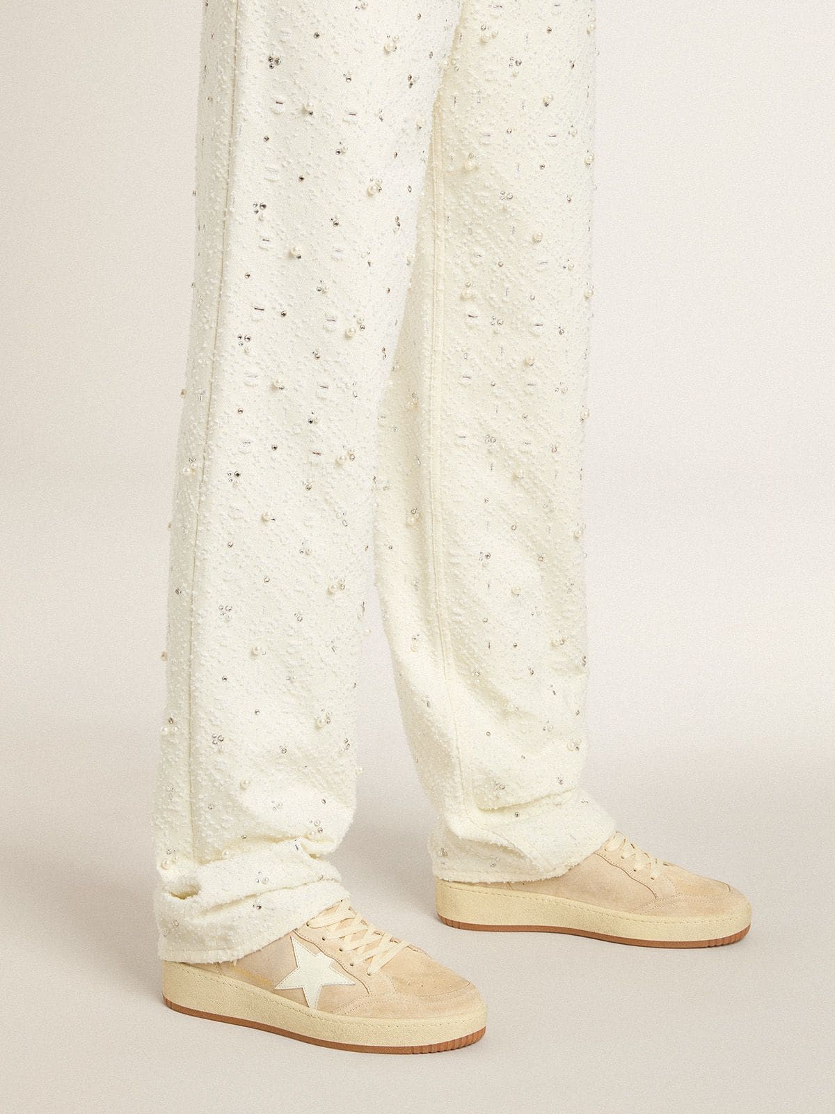 Golden Goose Women’s Ball Star In Beige Suede With White Leather Star And Heel Tab - Sneaker Türkiye