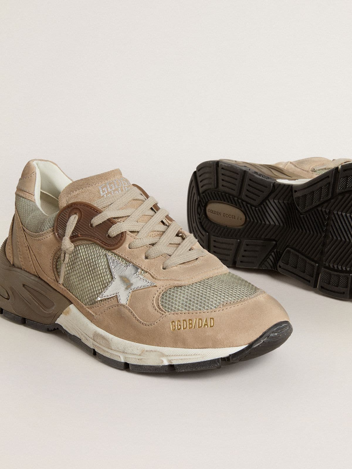 Golden Goose Women’s Dad-Star In Beige Mesh And Suede With Silver Leather Star - Sneaker Türkiye