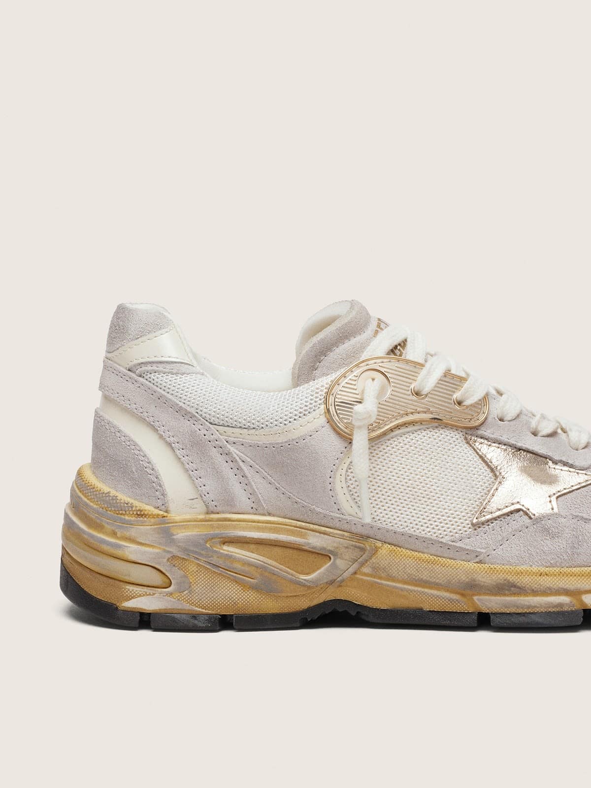 Golden Goose Women’s Dad-Star In Mesh And White Suede With Gold Foiled Star - Sneaker Türkiye