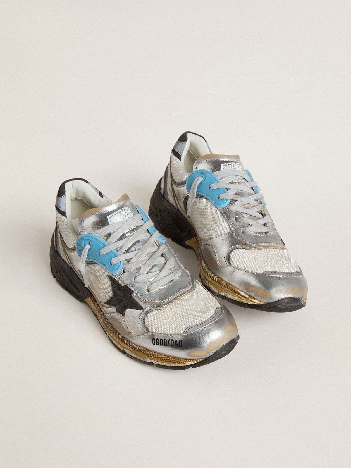 Golden Goose Women’s Dad-Star In Mesh And Silver Foiled Leather With Black Suede Star - Sneaker Türkiye