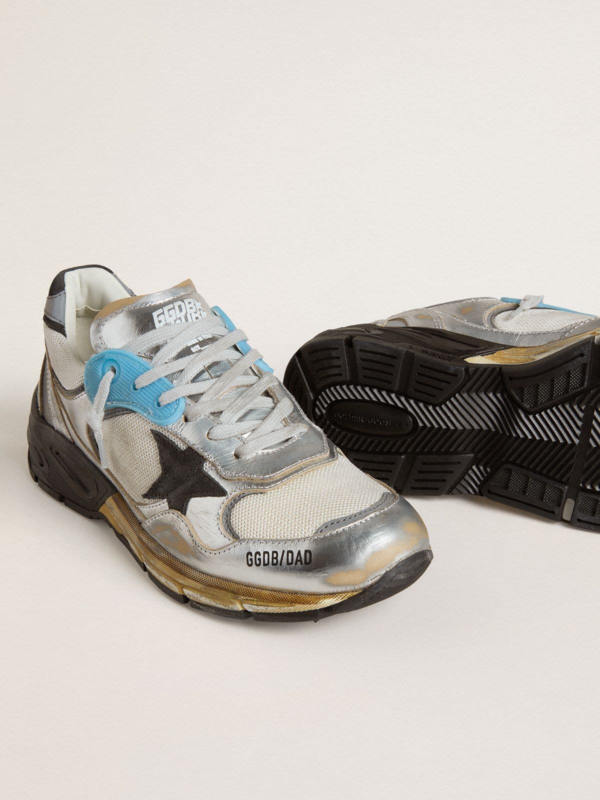 Golden Goose Women’s Dad-Star In Mesh And Silver Foiled Leather With Black Suede Star - Sneaker Türkiye