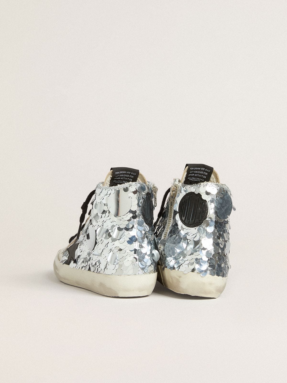 Golden Goose Women’s Francy In Nylon With All-Over Silver Sequins And Black Leather Star - Sneaker Türkiye