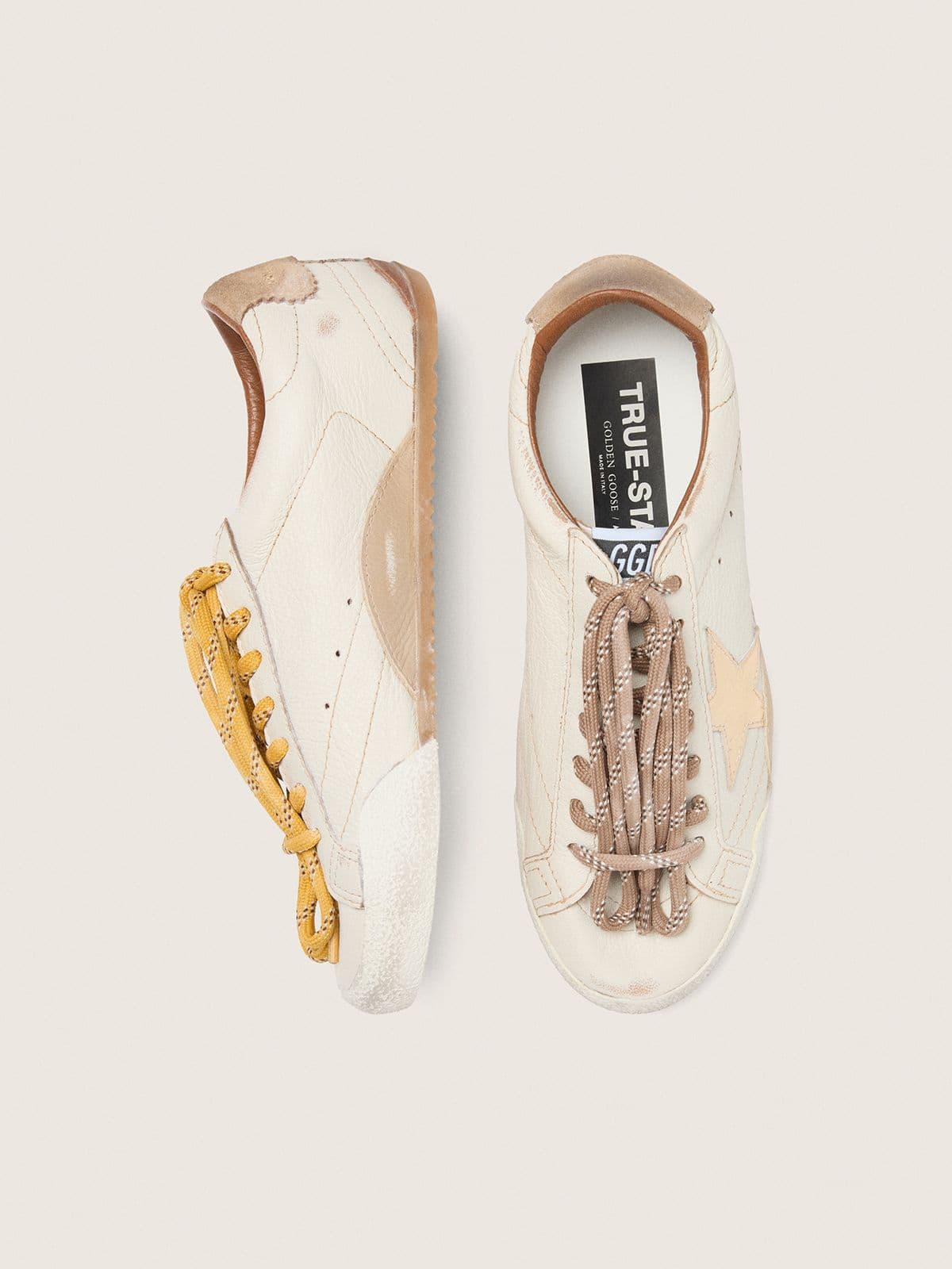 Golden Goose Women’s True-Star In White Nappa Leather With Gold Star And Beige Suede Heel Tab - Sneaker Türkiye