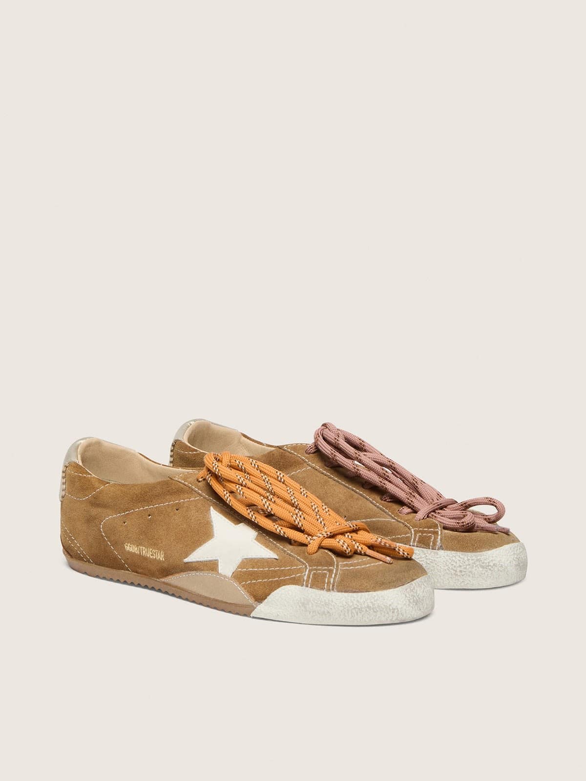 Golden Goose Women’s True-Star In Tobacco-Colored Suede With White Star And Platinum Heel Tab - Sneaker Türkiye