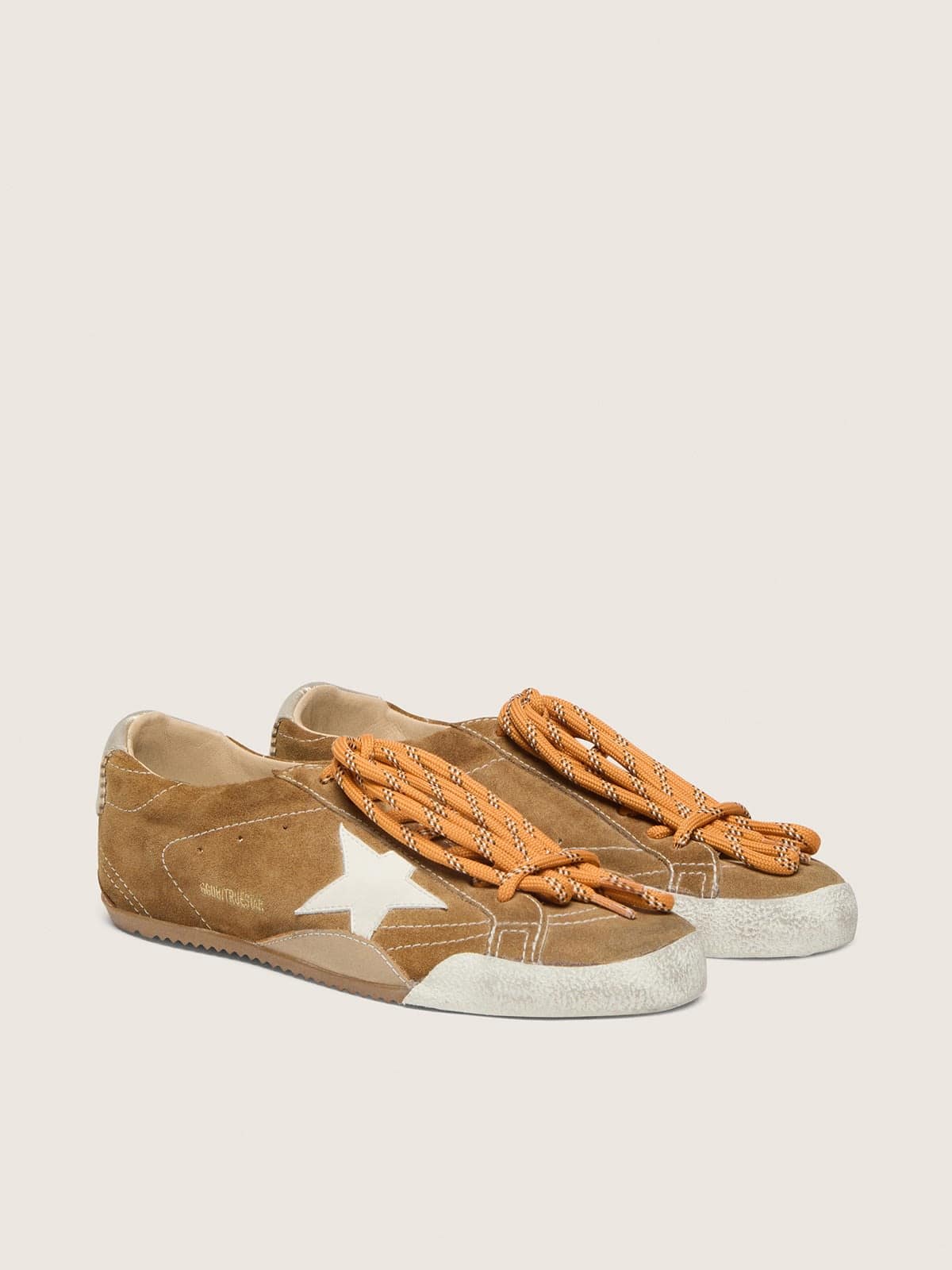 Golden Goose Women’s True-Star In Tobacco-Colored Suede With White Star And Platinum Heel Tab - Sneaker Türkiye