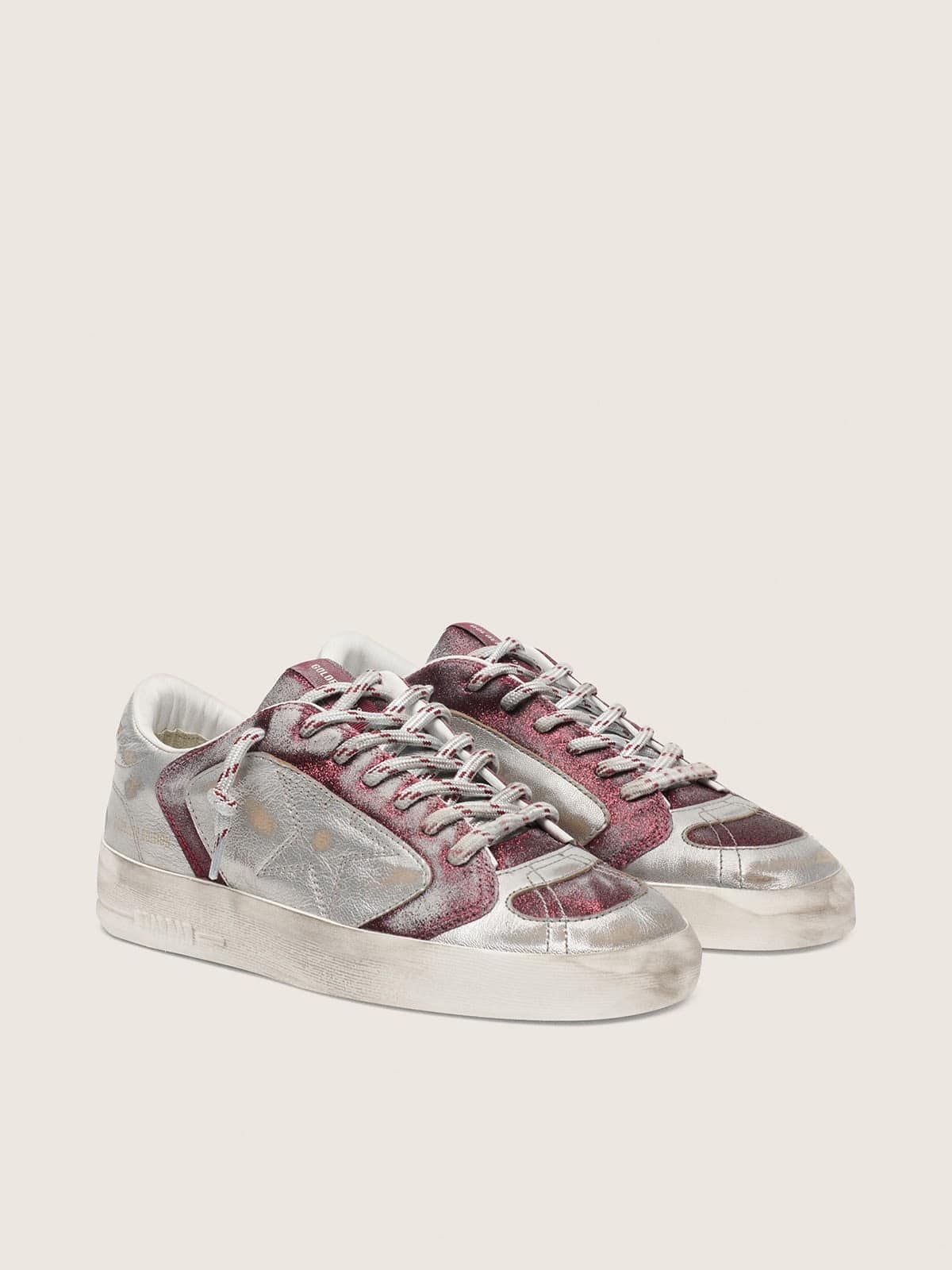 Golden Goose Women’s Stardan Lab In Burgundy And Silver Leather And Glitter - Sneaker Türkiye