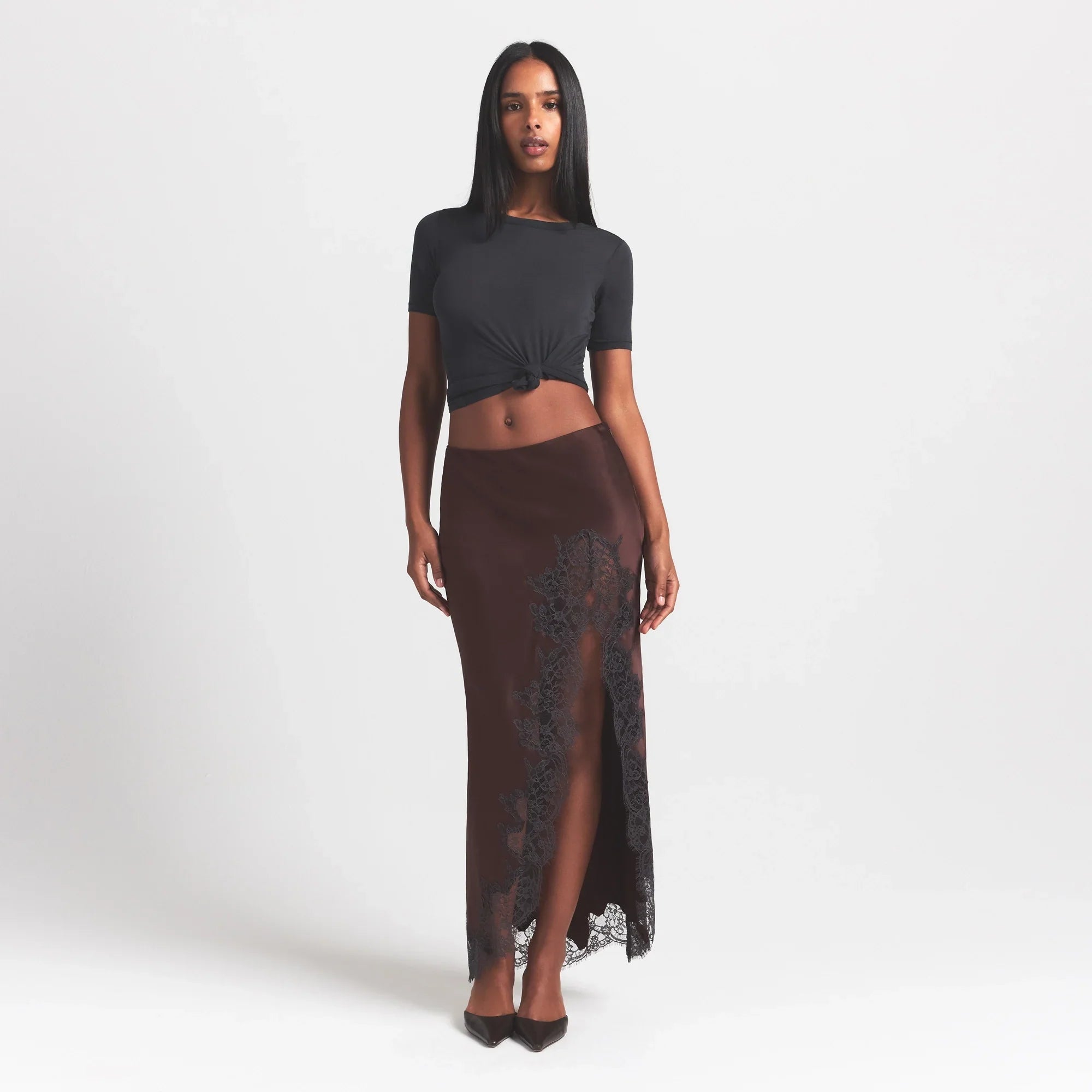 SKIMS SILK LACE SLIP MIDI SKIRT | ESPRESSO CONTRAST - Sneaker Türkiye