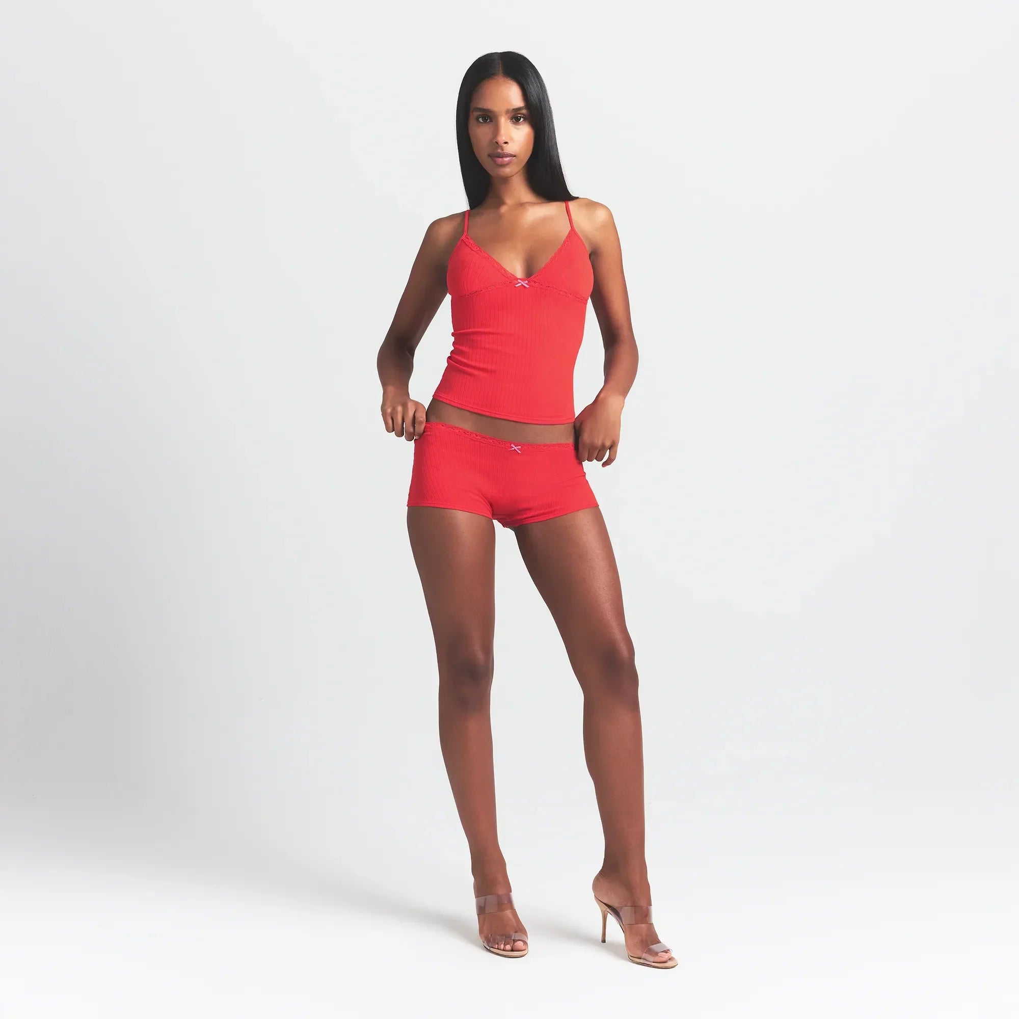 SKIMS LIGHTWEIGHT COTTON POINTELLE LACE CAMI AND BOY SHORT SET | RUBY TONAL - Sneaker Türkiye
