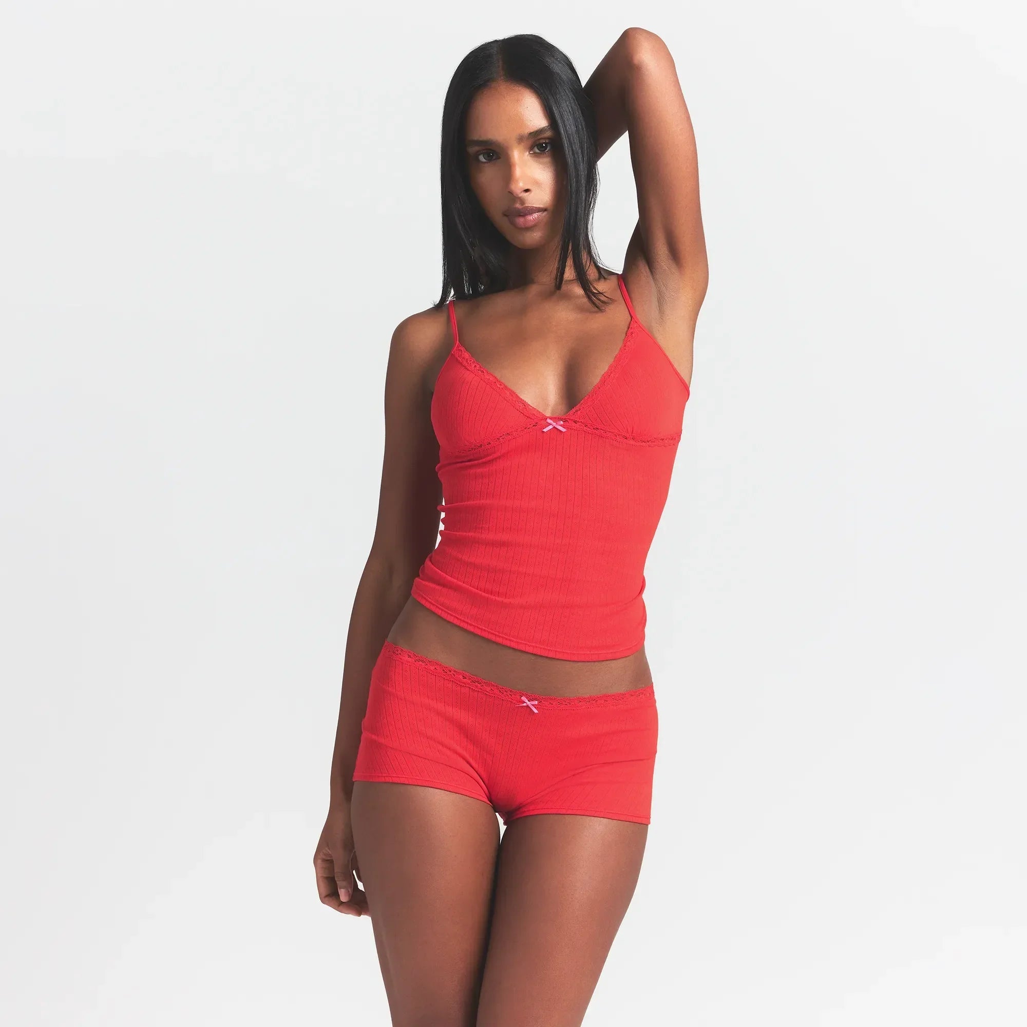 SKIMS LIGHTWEIGHT COTTON POINTELLE LACE CAMI AND BOY SHORT SET | RUBY TONAL - Sneaker Türkiye