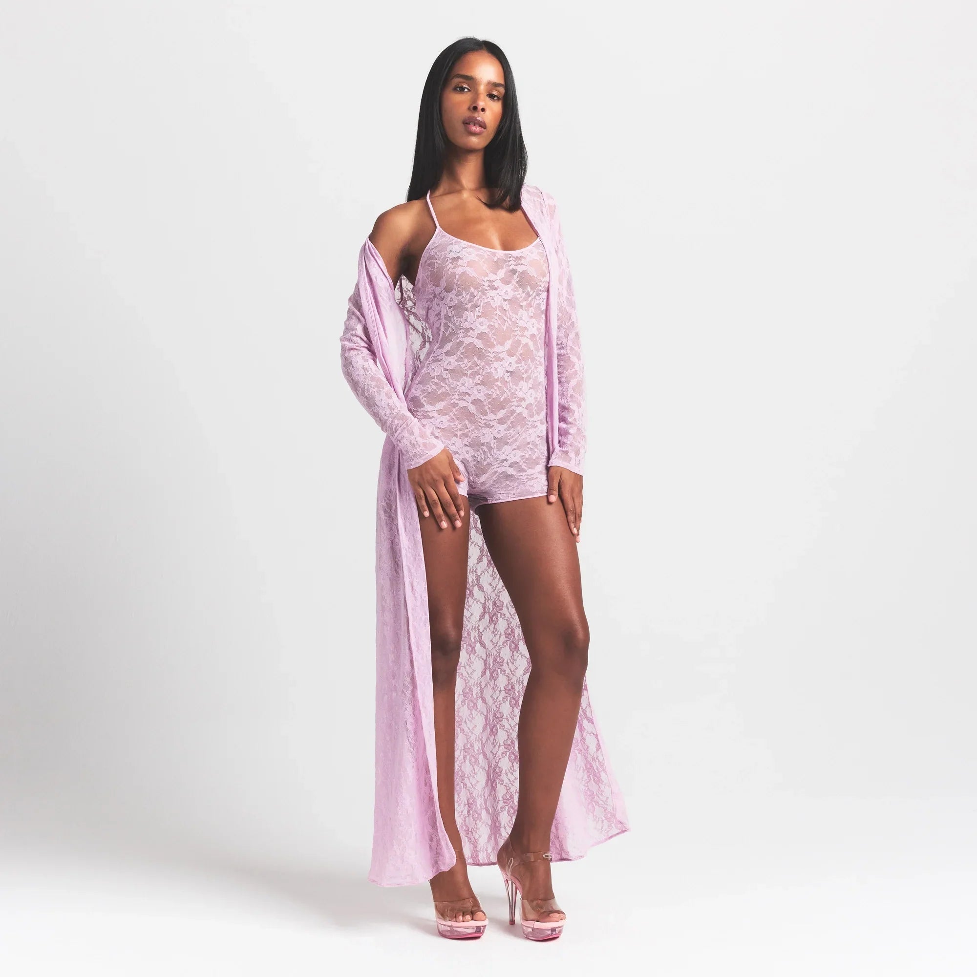 SKIMS STRETCH LACE LONG ROBE | BABY PINK - Sneaker Türkiye