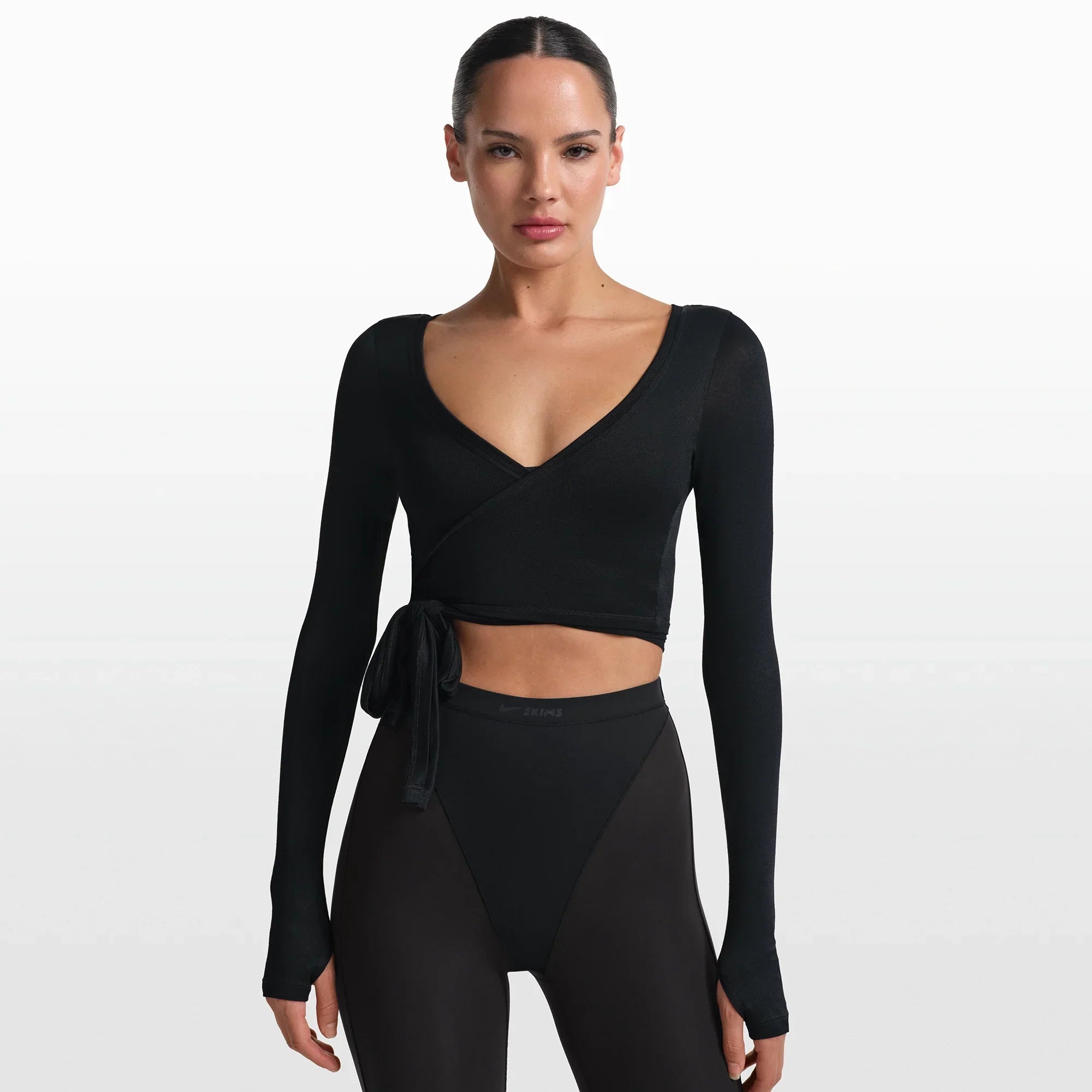 NikeSKIMS STRETCH KNIT WRAP LONG SLEEVE CROPPED TOP | OBSIDIAN - Sneaker Türkiye