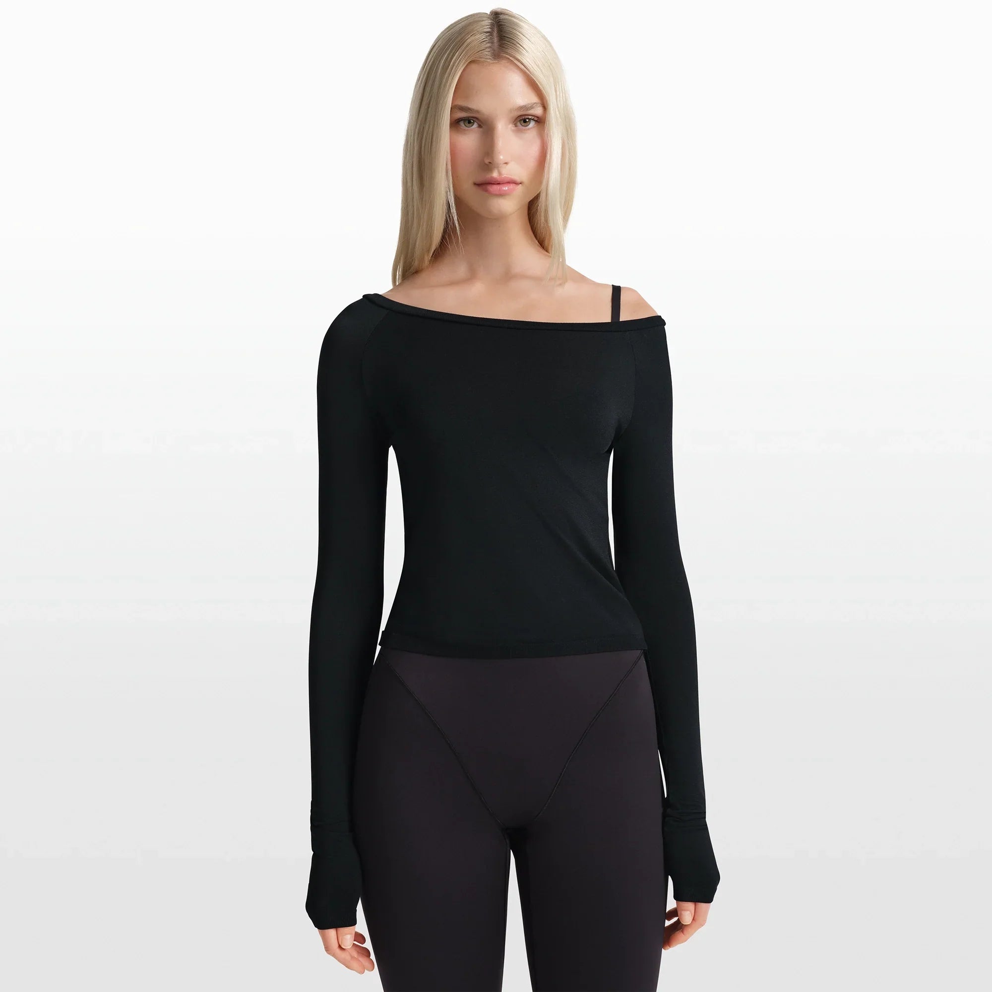 NikeSKIMS STRETCH KNIT LONG SLEEVE BOATNECK TOP | OBSIDIAN - Sneaker Türkiye