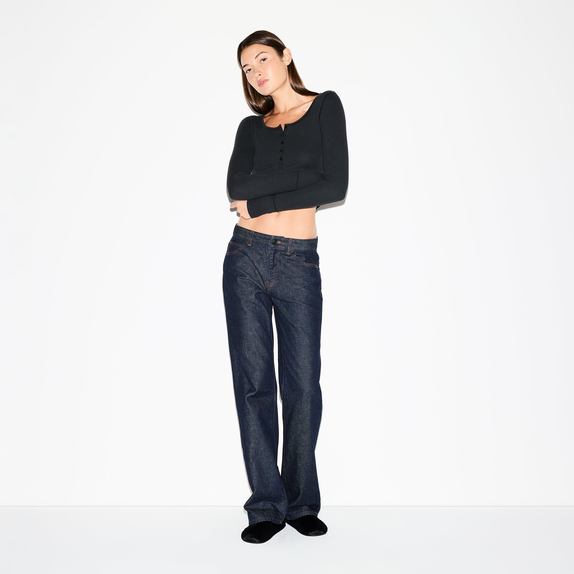 SKIMS COTTON RIB SCOOP NECK HENLEY | SOOT - Sneaker Türkiye