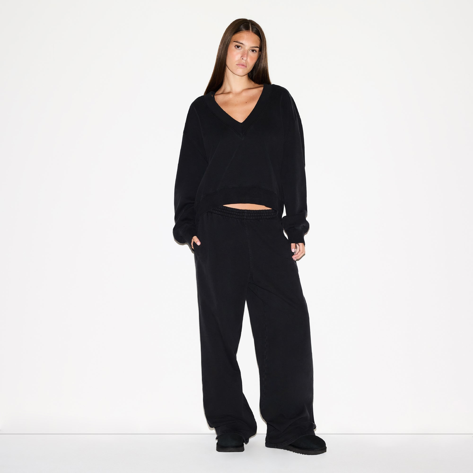 SKIMS BOYFRIEND FLEECE OVERBedenD V NECK PULLOVER | WASHED ONYX - Sneaker Türkiye