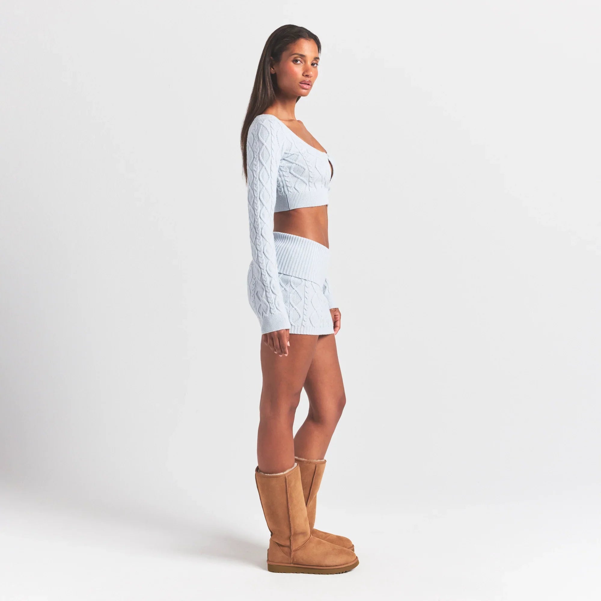 SKIMS SWEATER KNITS CABLE KNIT CROPPED CARDIGAN | ZEN BLUE - Sneaker Türkiye