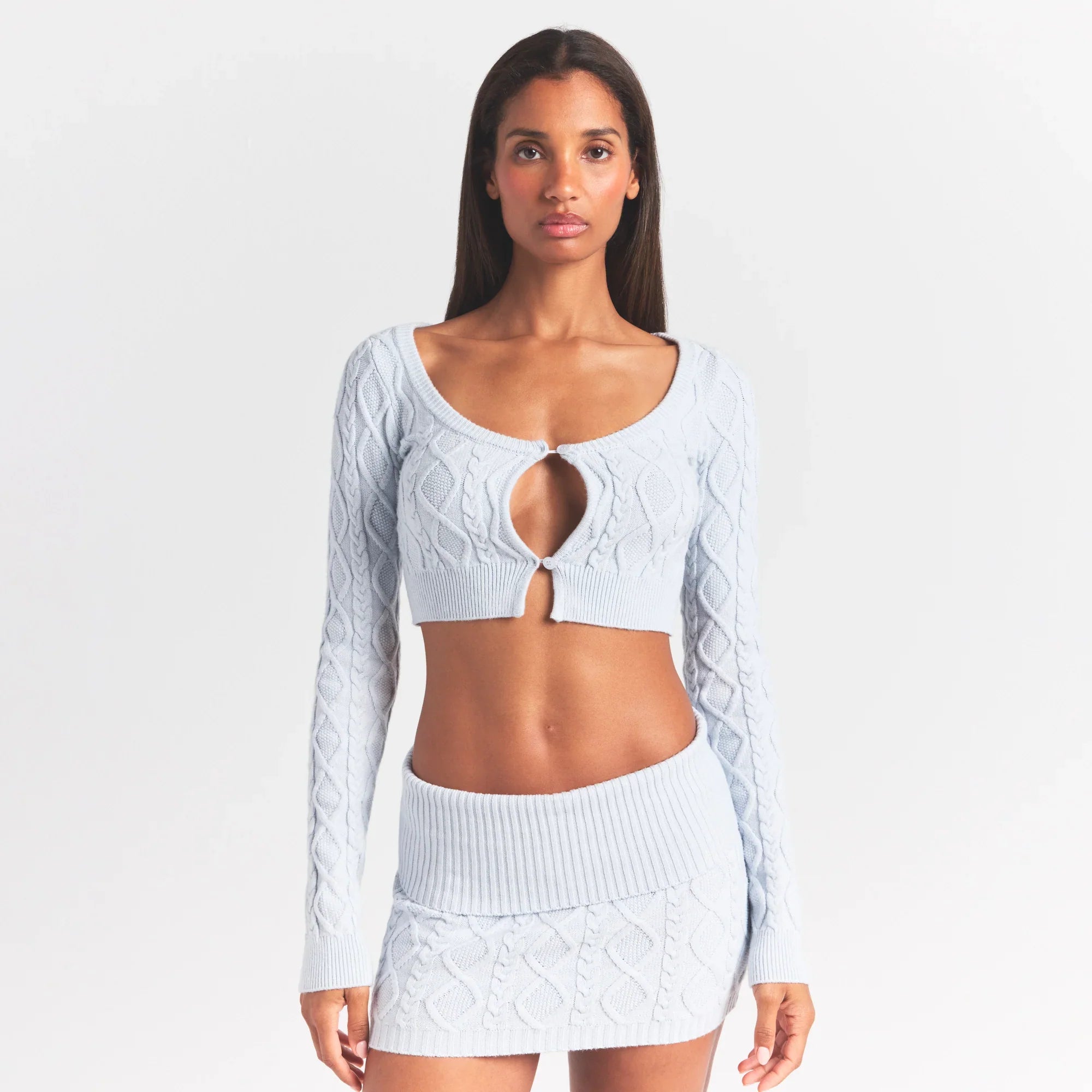 SKIMS SWEATER KNITS CABLE KNIT CROPPED CARDIGAN | ZEN BLUE - Sneaker Türkiye
