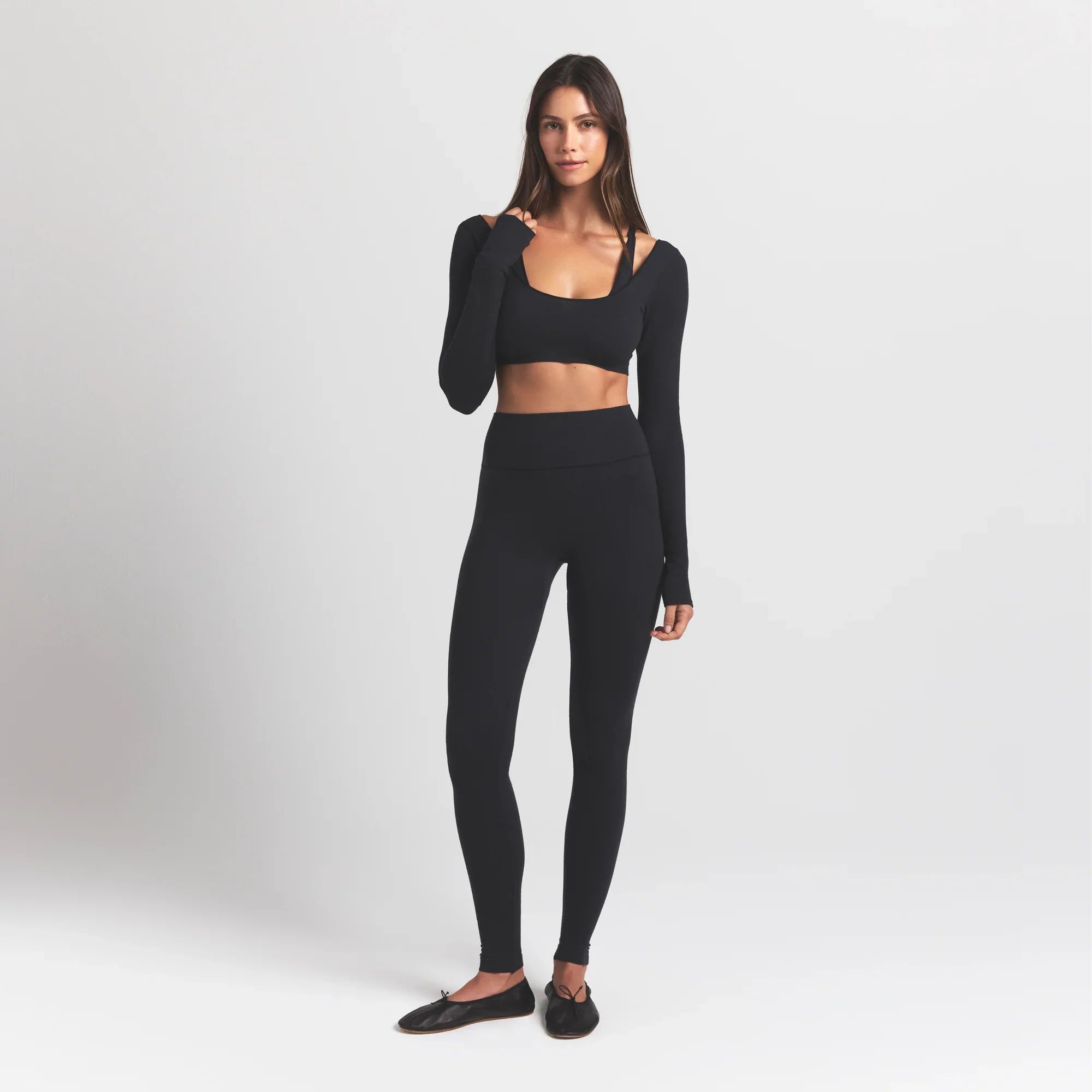 SKIMS WOOL RIB LONG SLEEVE SUPER CROPPED TOP | OBSIDIAN - Sneaker Türkiye