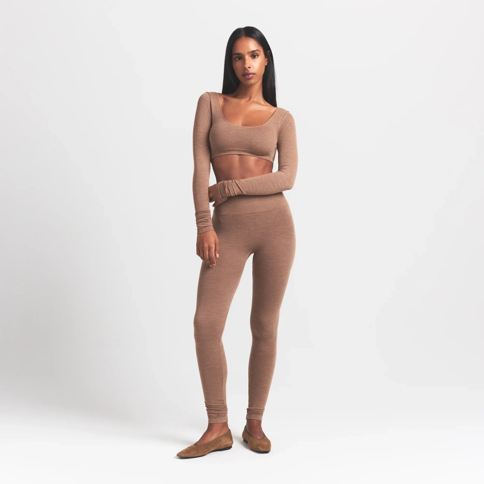 SKIMS WOOL RIB LONG SLEEVE SUPER CROPPED TOP | SIENNA - Sneaker Türkiye