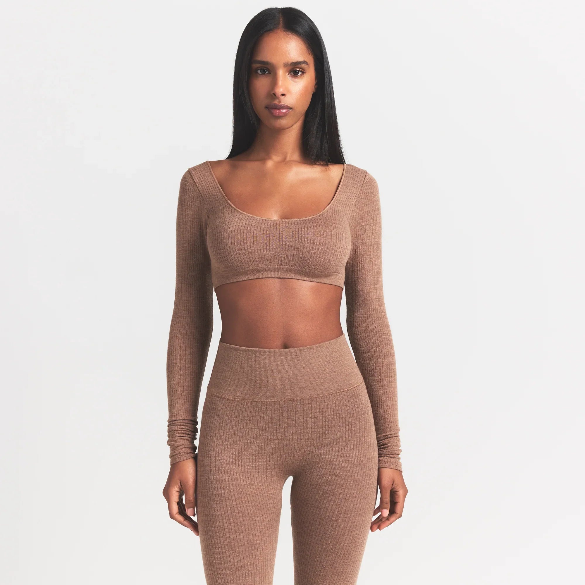 SKIMS WOOL RIB LONG SLEEVE SUPER CROPPED TOP | SIENNA - Sneaker Türkiye