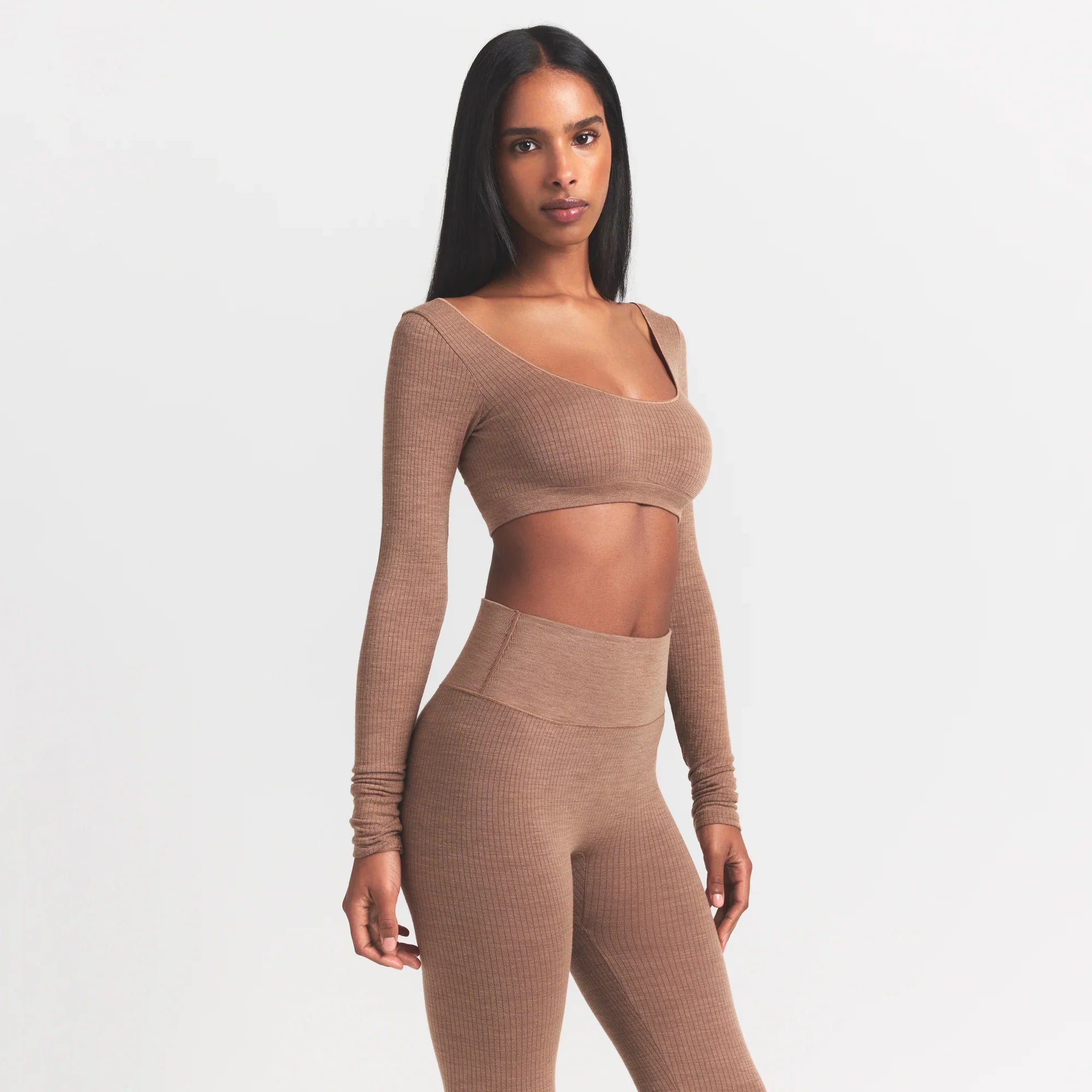 SKIMS WOOL RIB LONG SLEEVE SUPER CROPPED TOP | SIENNA - Sneaker Türkiye
