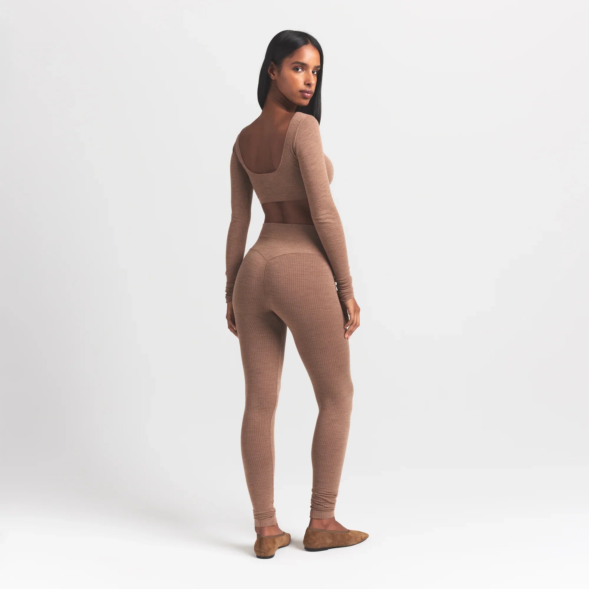 SKIMS WOOL RIB LONG SLEEVE SUPER CROPPED TOP | SIENNA - Sneaker Türkiye