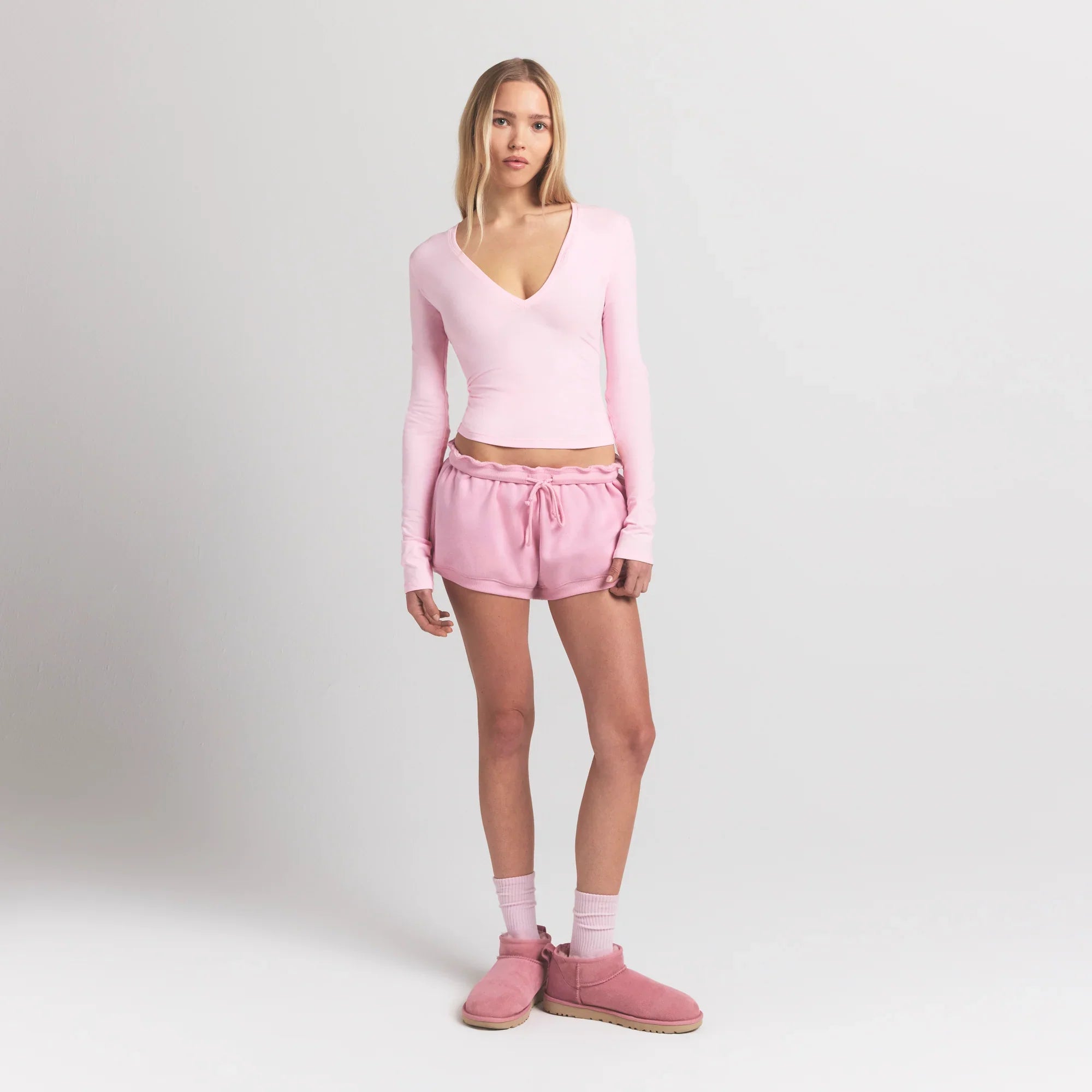 SKIMS COTTON JERSEY LONG SLEEVE PLUNGE TOP | CHERRY BLOSSOM - Sneaker Türkiye