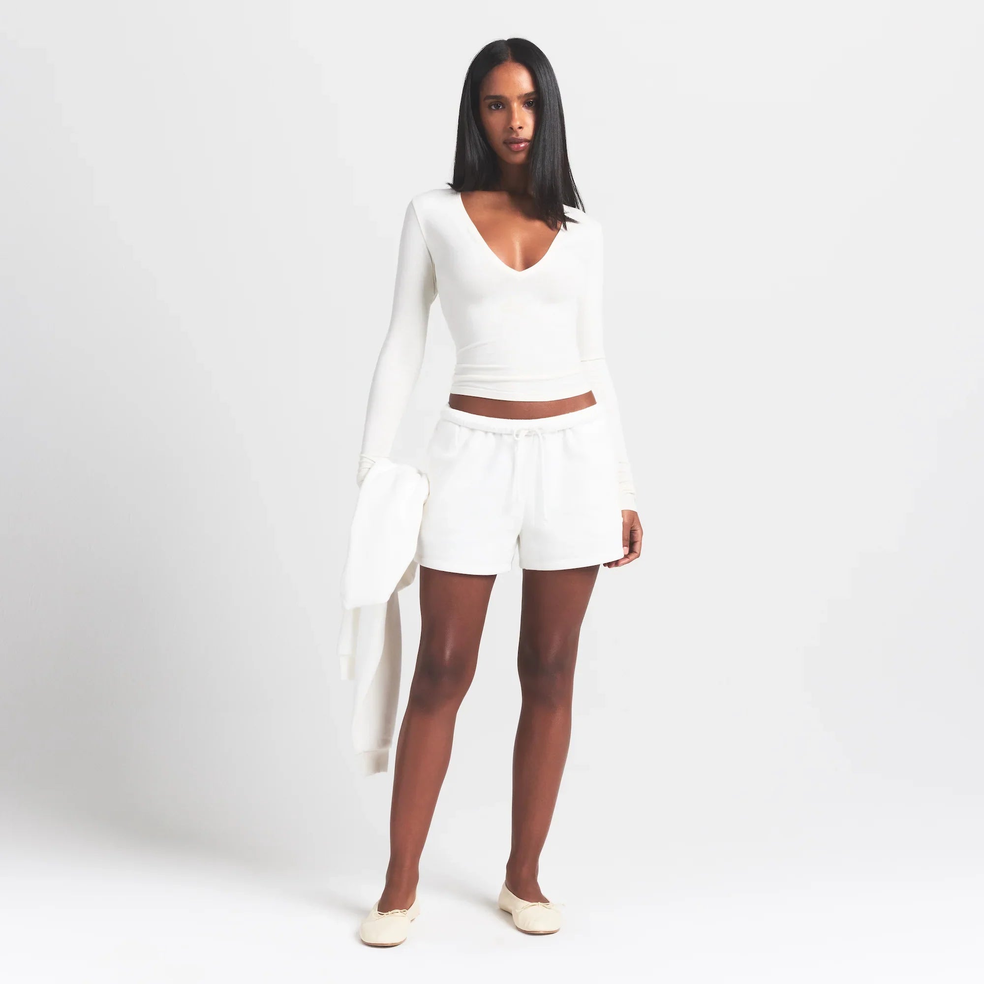 SKIMS COTTON JERSEY LONG SLEEVE PLUNGE TOP | MARBLE - Sneaker Türkiye