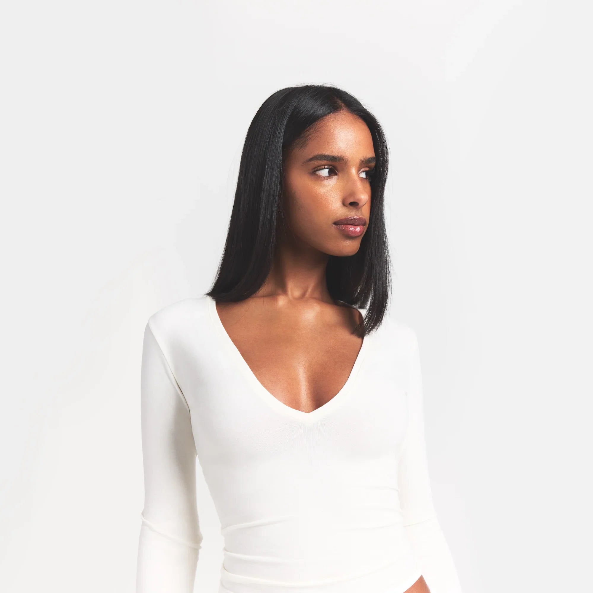 SKIMS COTTON JERSEY LONG SLEEVE PLUNGE TOP | MARBLE - Sneaker Türkiye